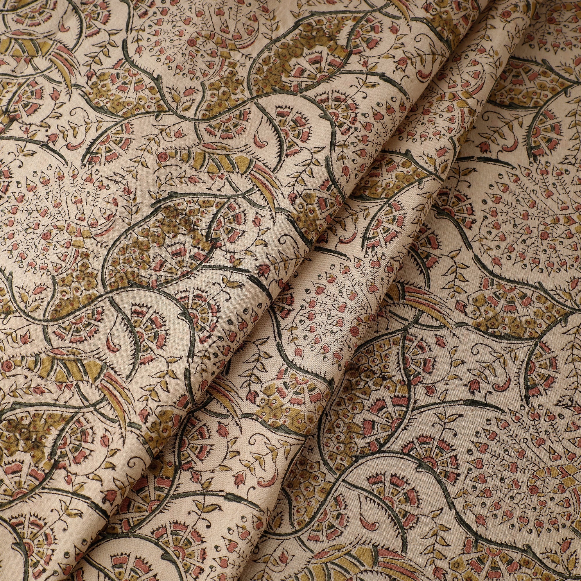 PITCHUKA SRINIVAS KALAMKARI PEDANA Beige - Pedana Kalamkari Block Printing Cotton Fabric - view 2