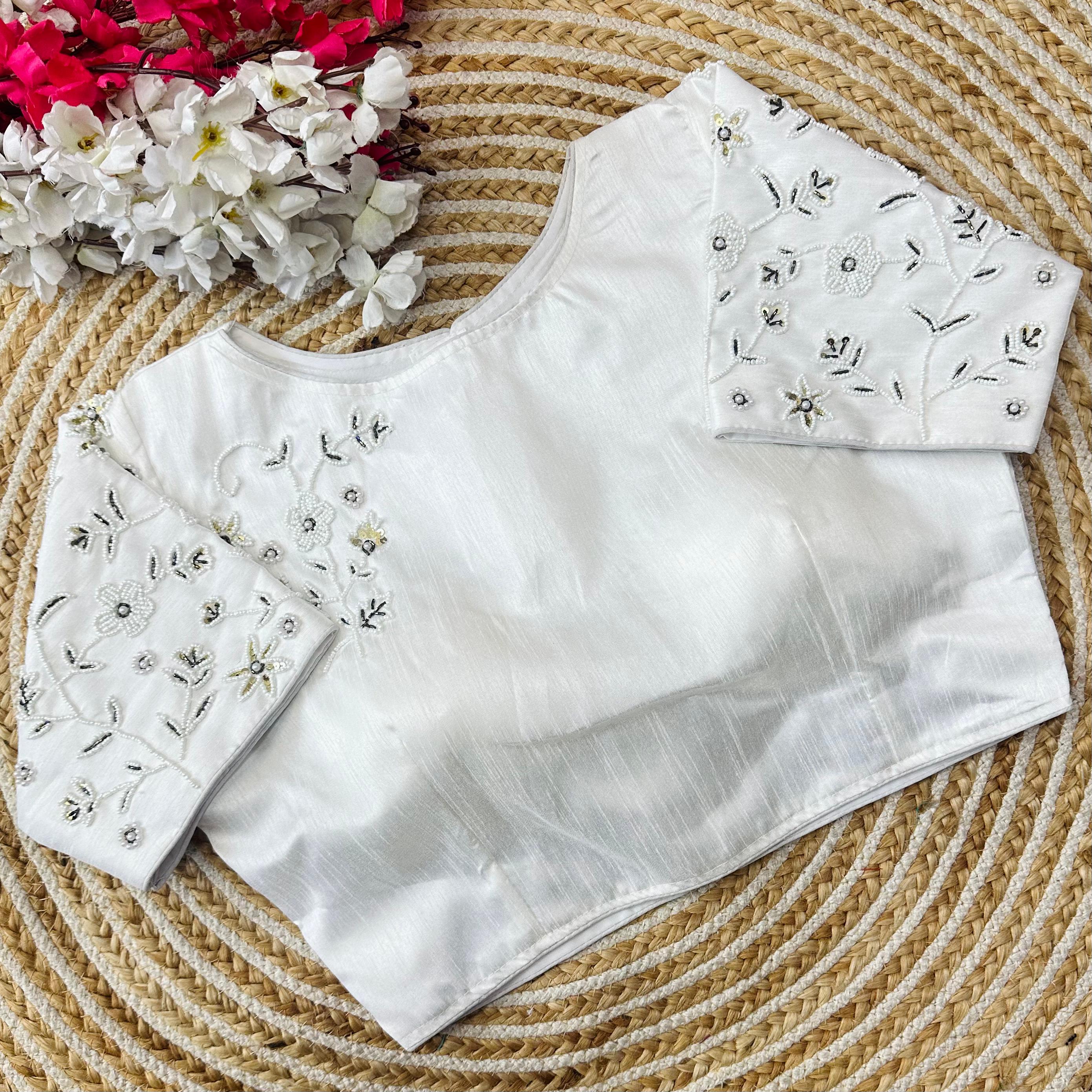 ClothsVilla White Handcrafted Jilmil Silk Blouse with Intricate Embroidery