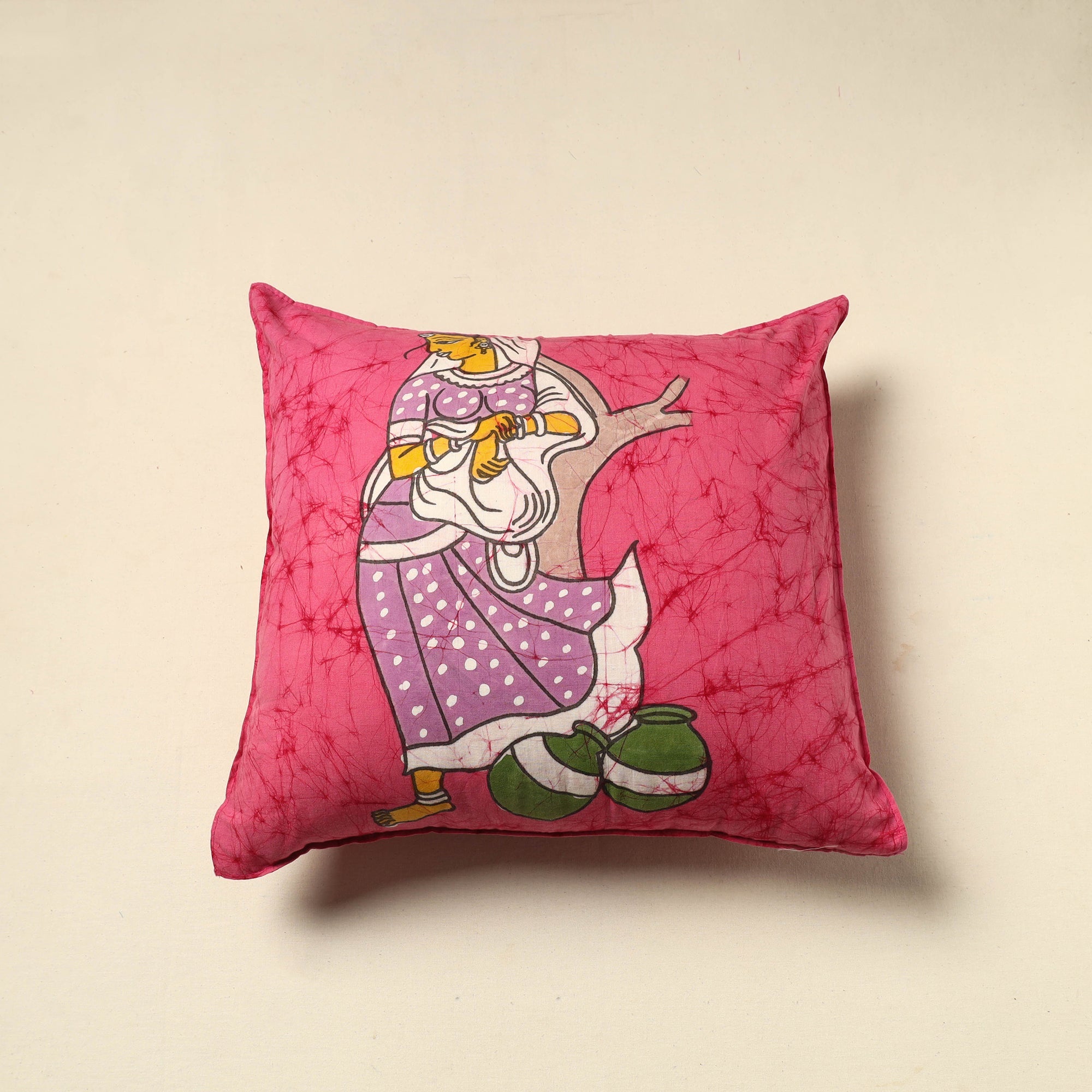 KACHCHH JI CHHAAP Pink - Pure Cotton Hand Batik Cushion Cover (18 x 18 in) 70