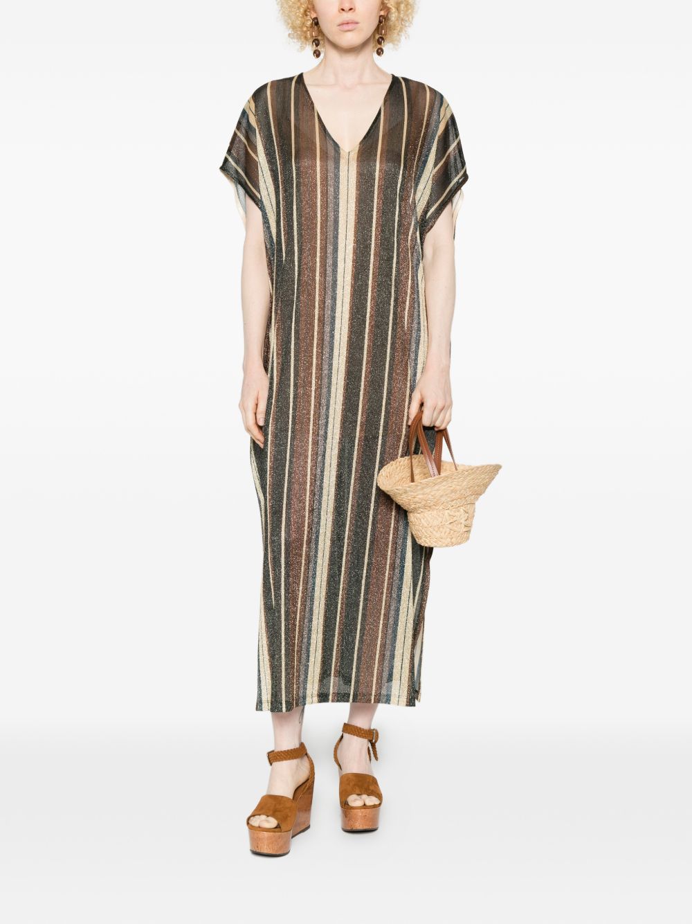 Siyu V-neck side slit Zoe striped kaftan dress - view 4