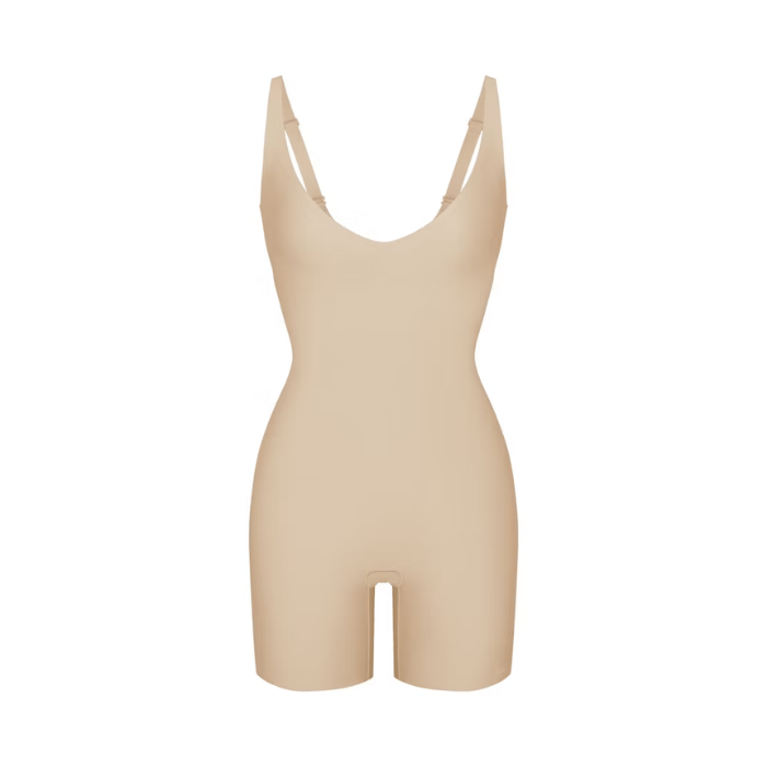 HYPE ELIXIR Skims Body Core Sculpt Plunge Mid Thigh Bodysuit Sand
