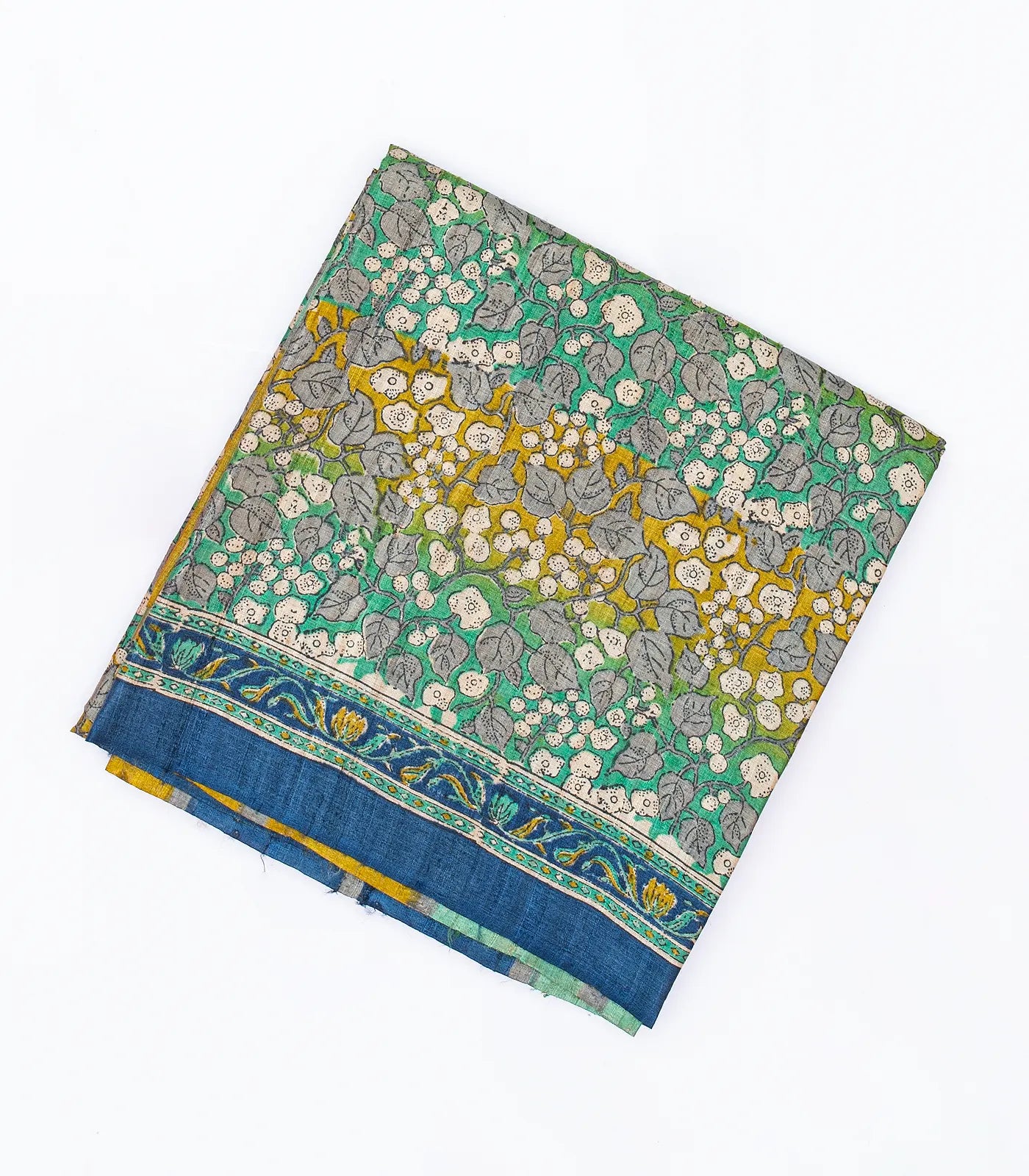 RmKV Aquamarine Handloom Tussar Silk Saree With Printed Floral Motifs