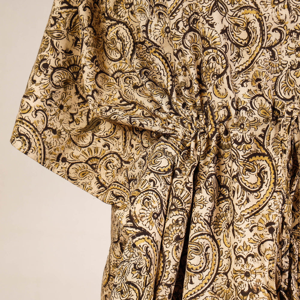 CHUTNEY CRAFT STUDIO Beige - Block Print Cotton Kalamkari Kaftan with Tie-Up Waist (Short) - view 2