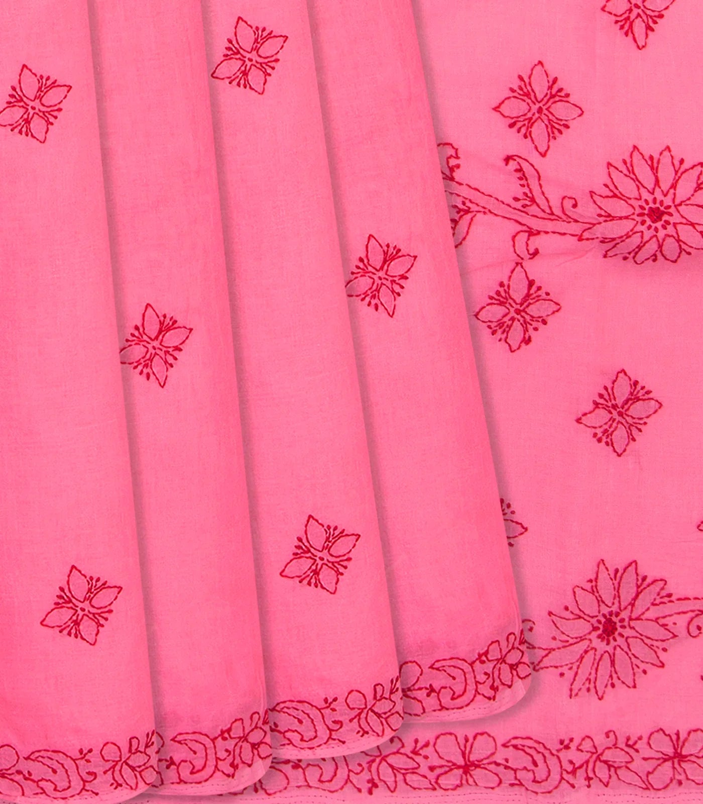 RmKV Dark peach Chikankari Embroidered Cotton Saree With Floral Motifs-Dark Peach