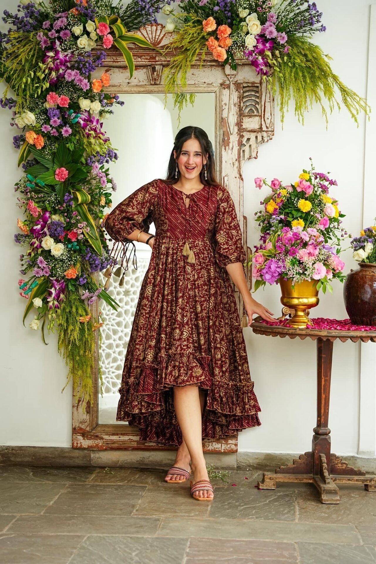 Idaho-o Maroon Majesty Muslin Dress