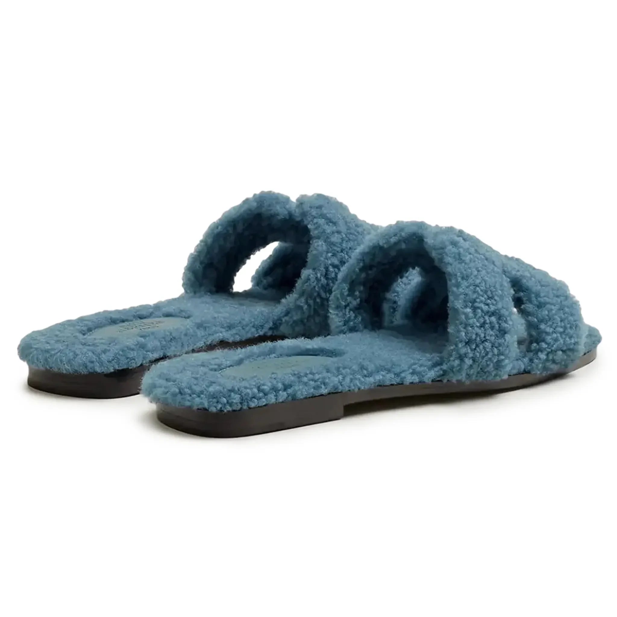 Hermès Paris Oran Blue Shearling Sandals - view 3