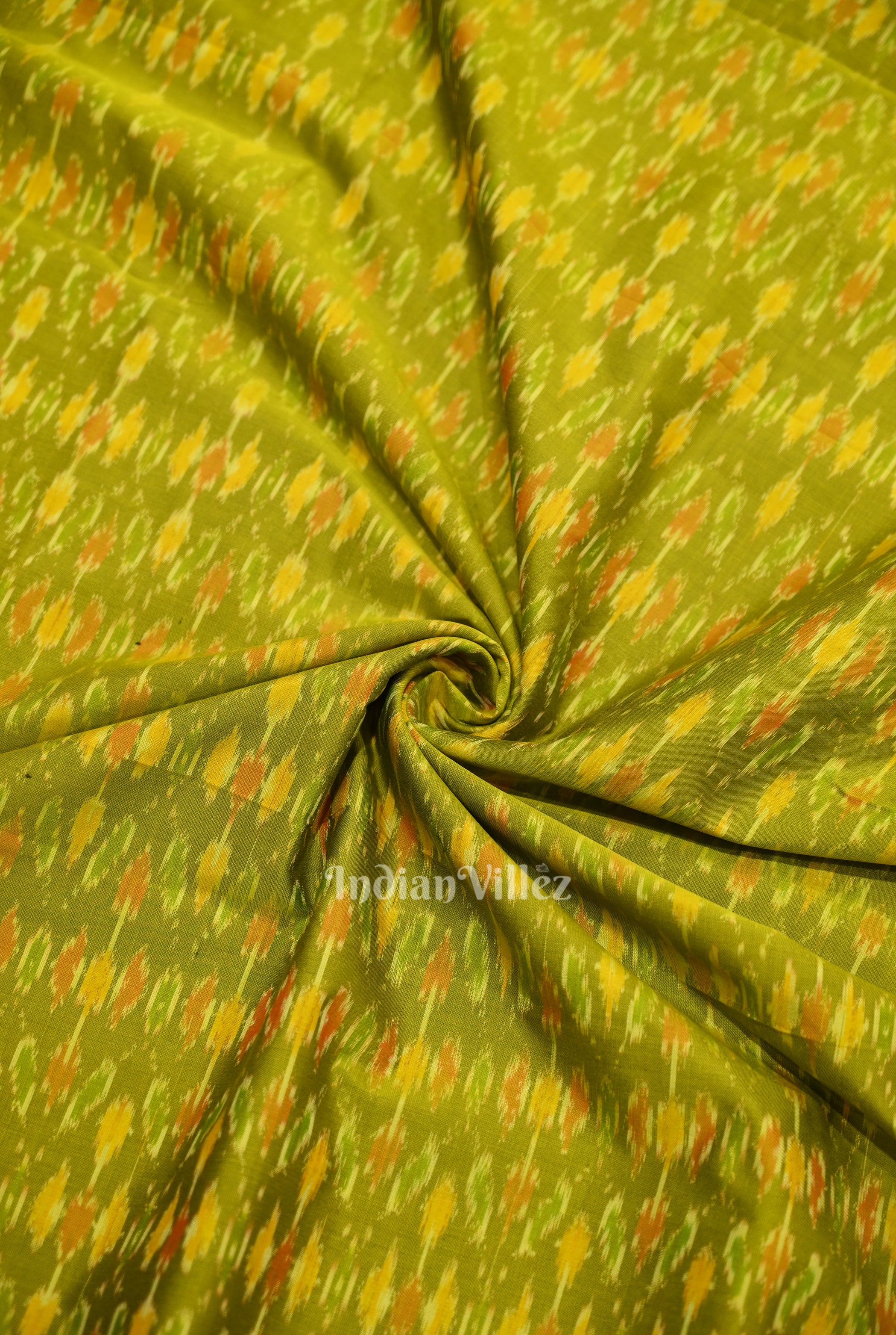 Cotton sico fabric – IndianVillèz Mehendi Green Pochampally Ikat Silk & Cotton (Sico) Fabric
