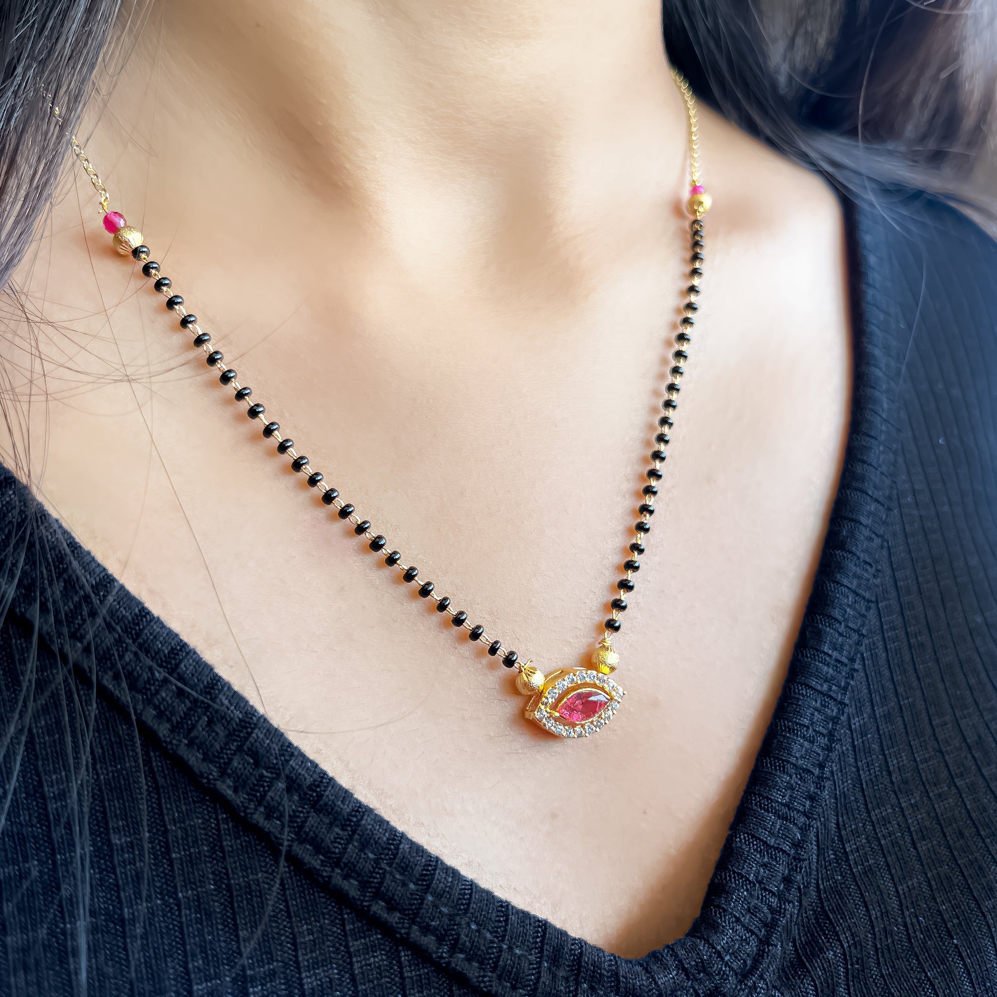 Branta Pink Marquise Diamond Mangalsutra For Women