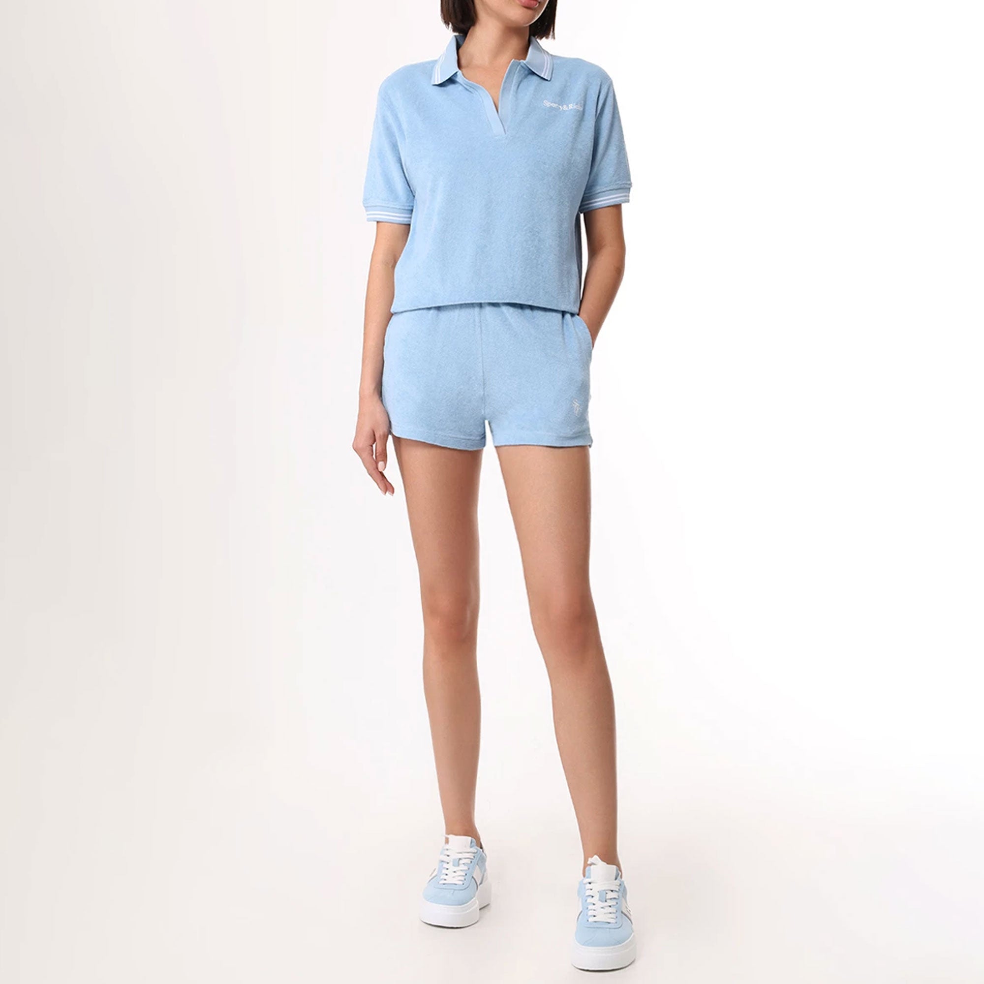 Sporty & Rich | Src Terry Shorts { Sky Blue/white - view 2