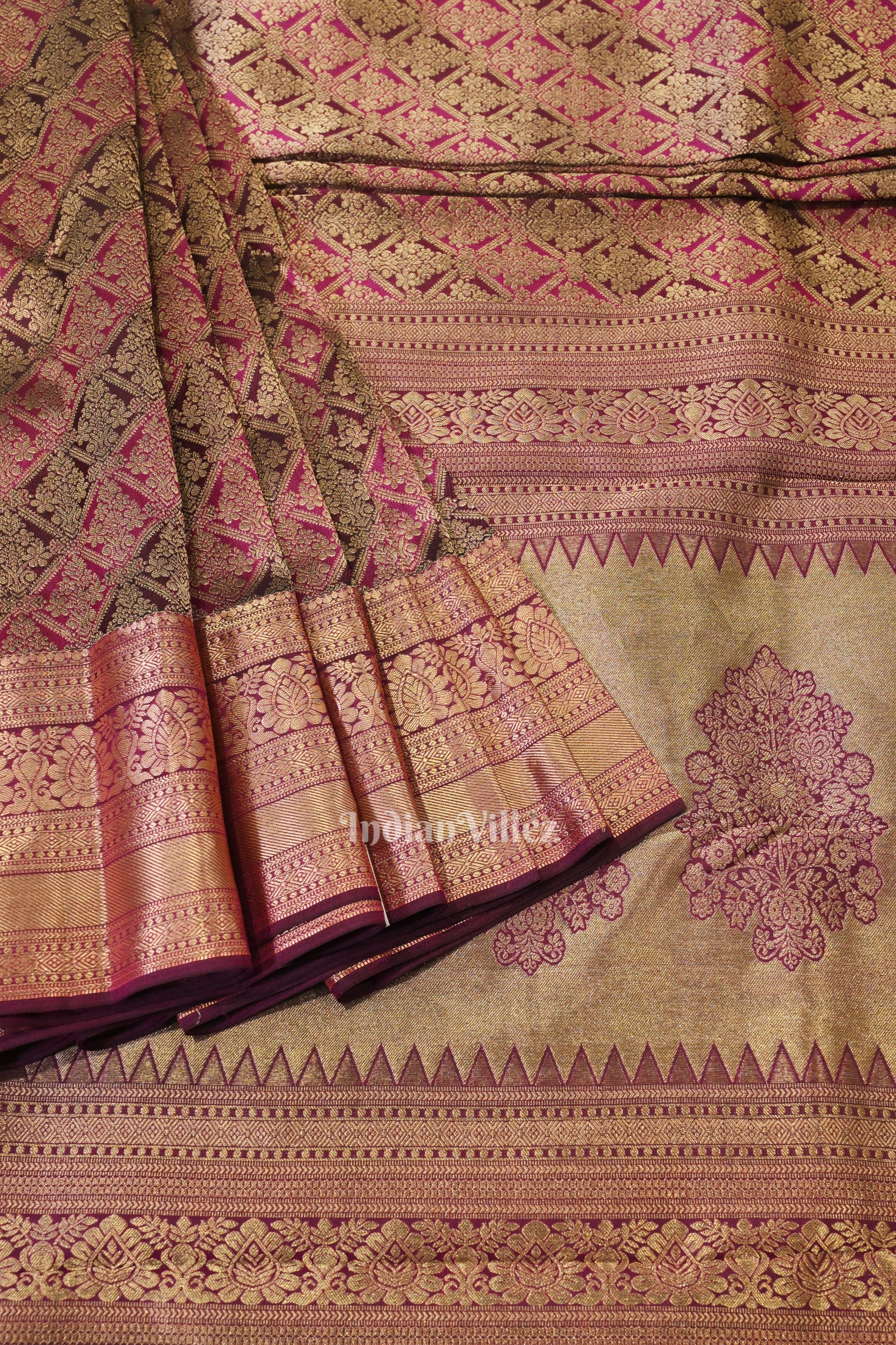 IndianVillèz Multicolor Pure Kanjivaram Silk Saree