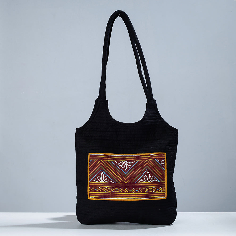 ROGAN ART PAINTING BY JABBAR KHATRI Black - Traditional Rogan Hand Painted Mashru Shoulder Bag
