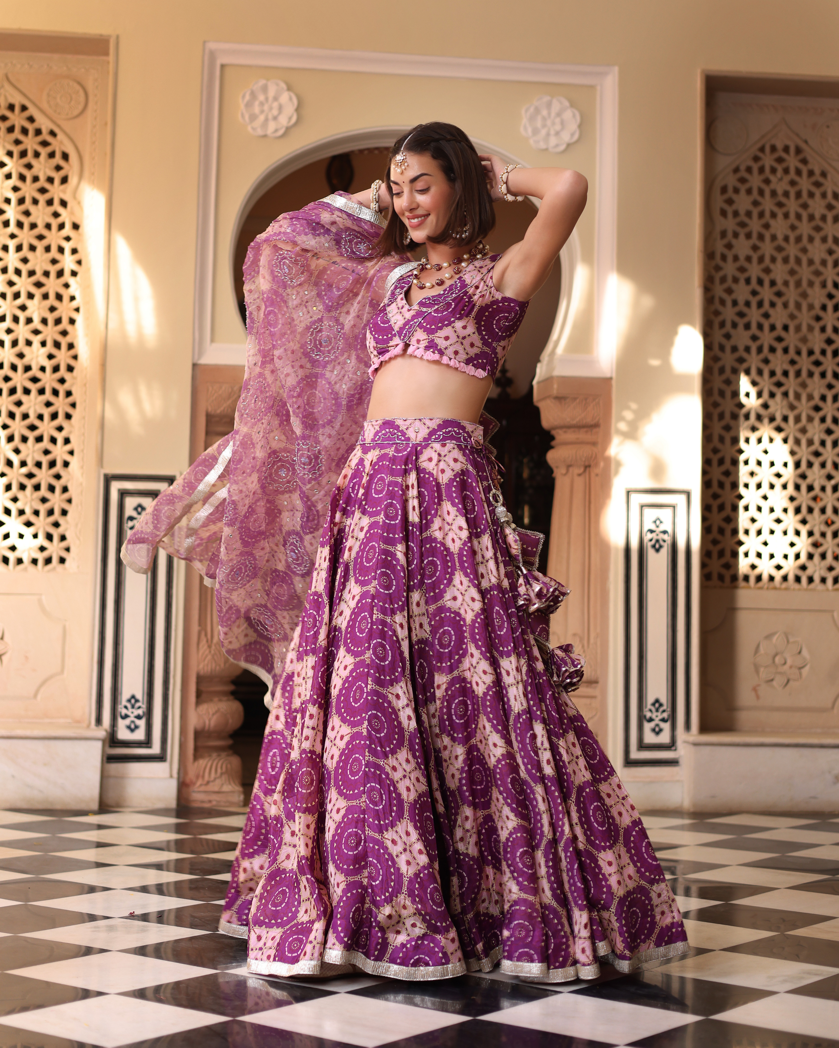 Aachho Lavender Printed Satin Lehenga Set – Women's - view 7