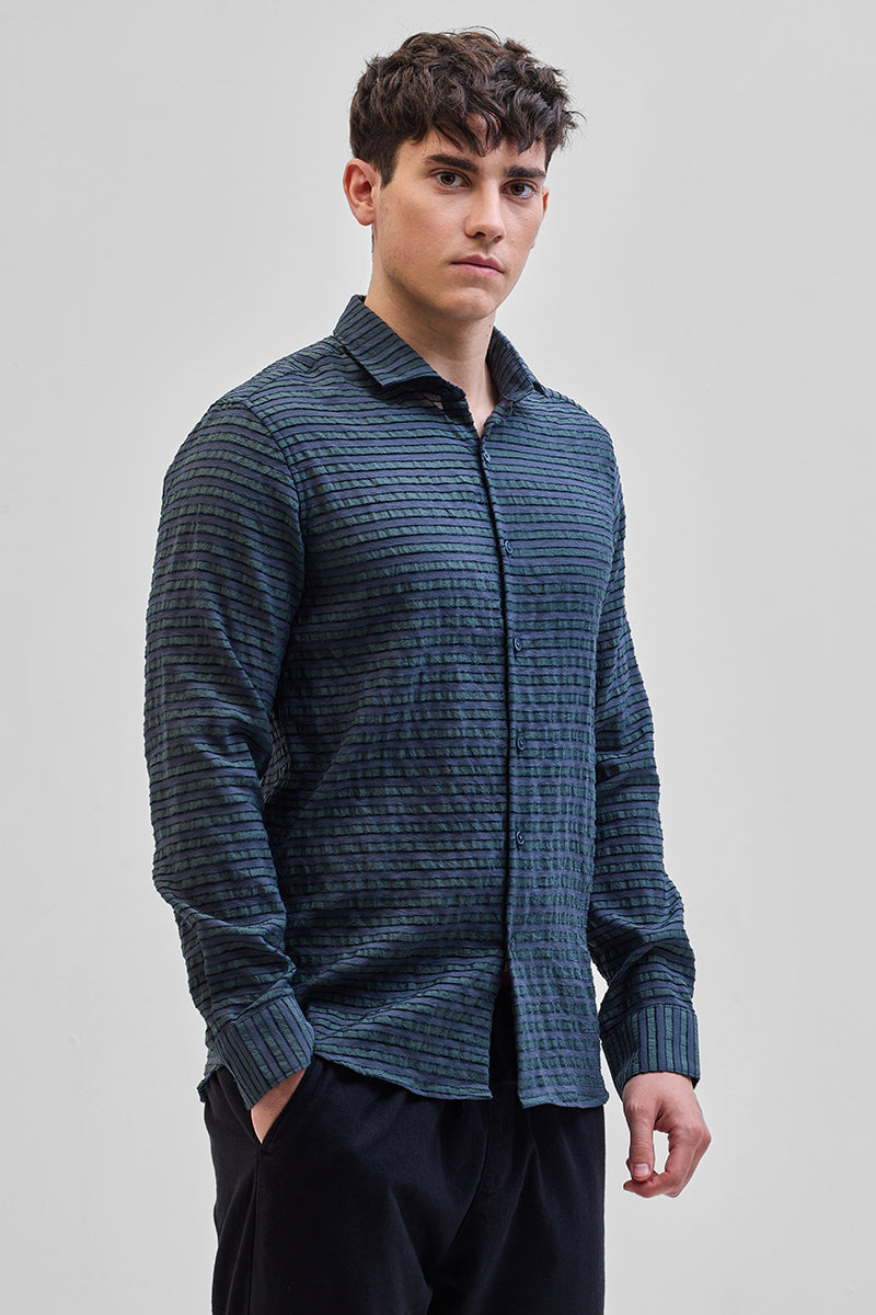 SNITCH Grey Textured Stripes Shirt – Dark Blue - view 6