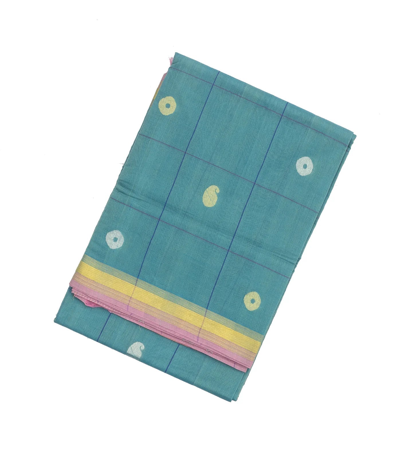 RmKV Steel Blue Handloom Venkatagiri Cotton Saree With Checks & Buttas