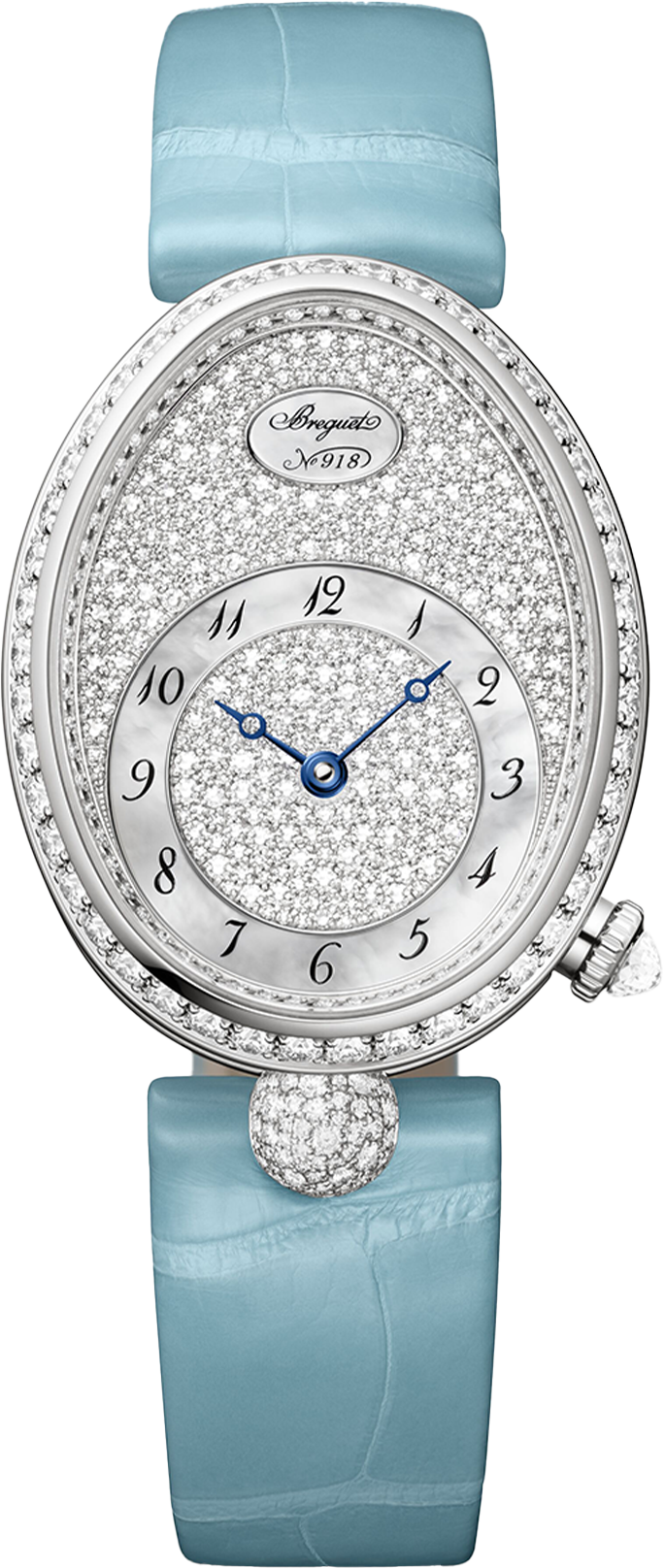 Breguet Reine Pave Dial Blue Strap Silver Touch Watch for Women