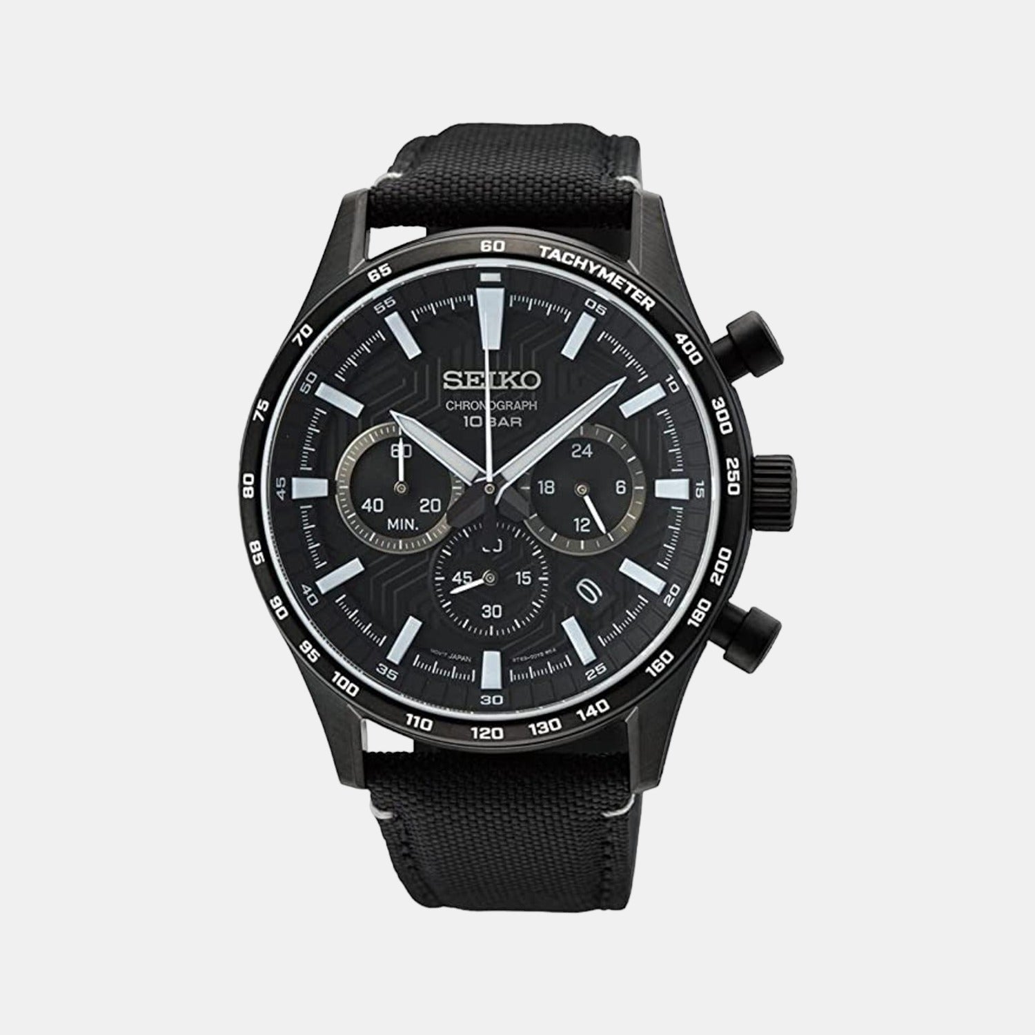 Seiko Dress Quartz Chronograph Watch Men Quartz Black Dial Chronograph Nylon Watch SSB417P1