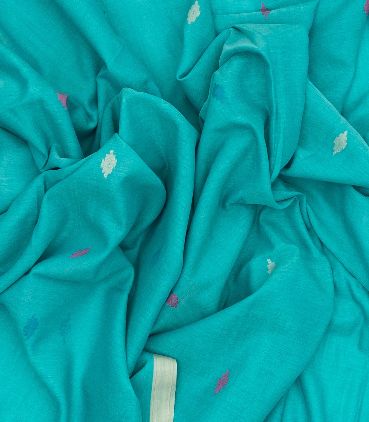 RmKV Turquoise Handloom Bengal Cotton Saree And Buttas - view 3