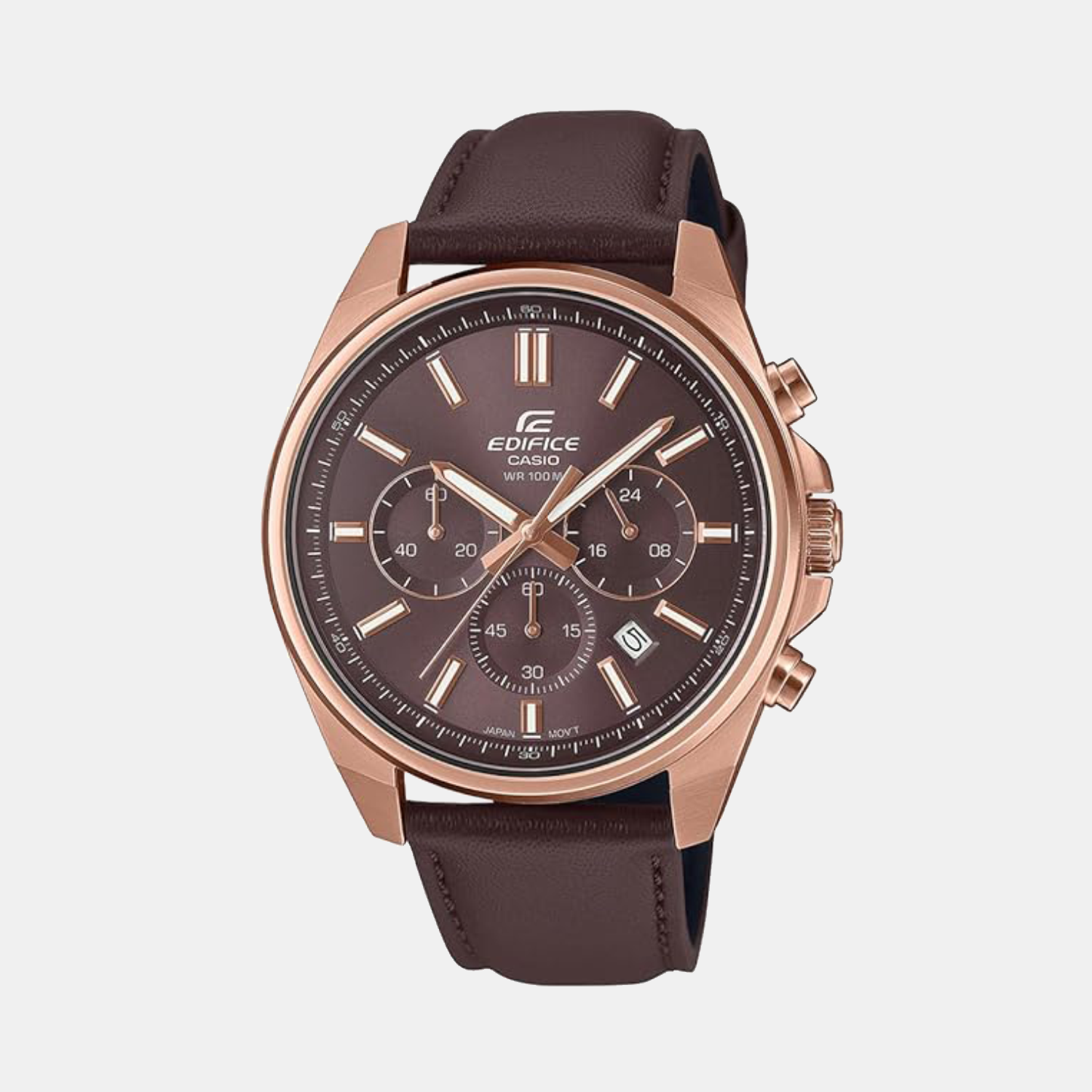 Casio Edifice Men Quartz Brown Dial Chronograph Leather Watch ED662