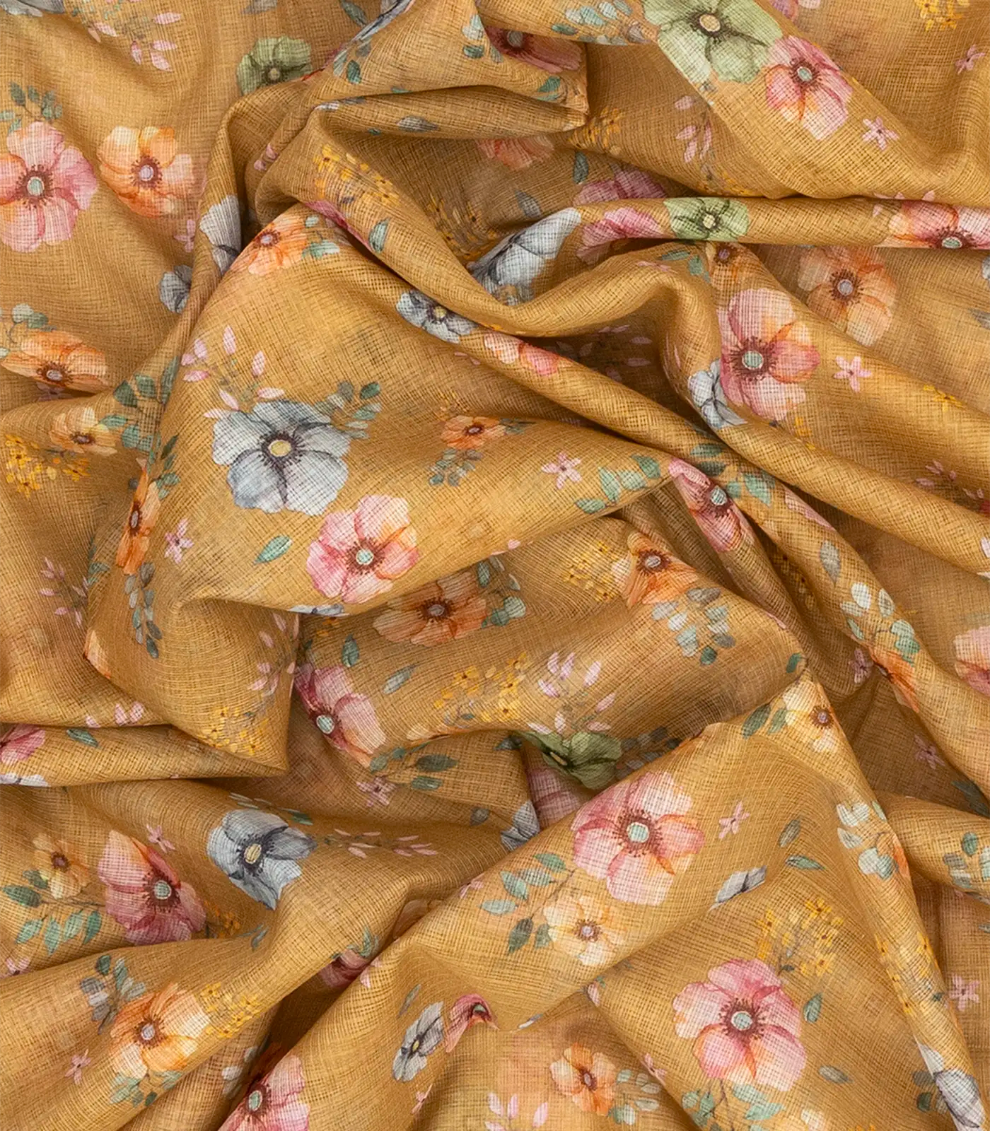 RmKV Sandal Woven Kota Silk Saree With Printed Floral Motifs-Sandal - view 3