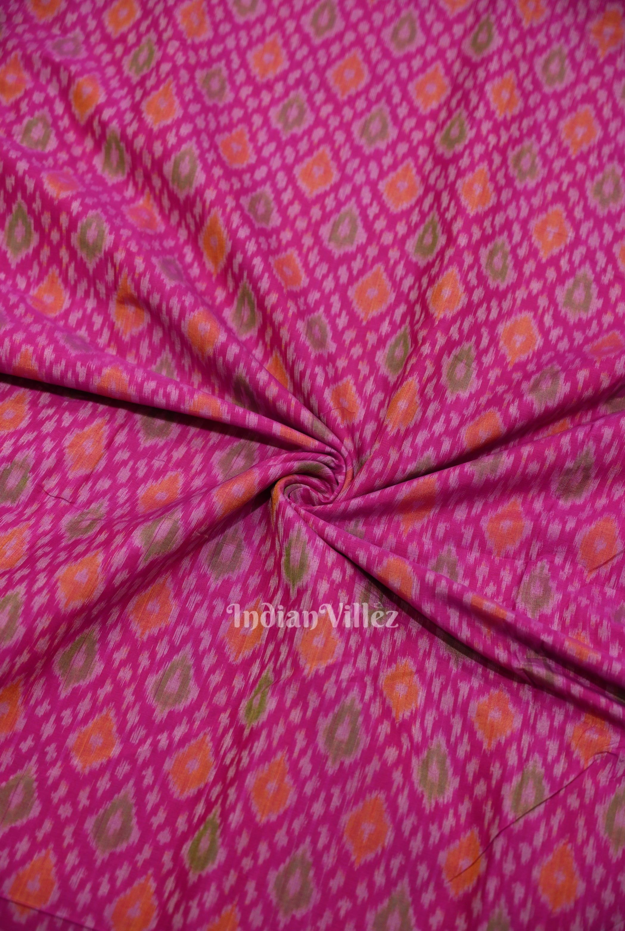 Cotton sico fabric – IndianVillèz Rani Pink Pochampally Ikat Silk & Cotton (Sico) Fabric
