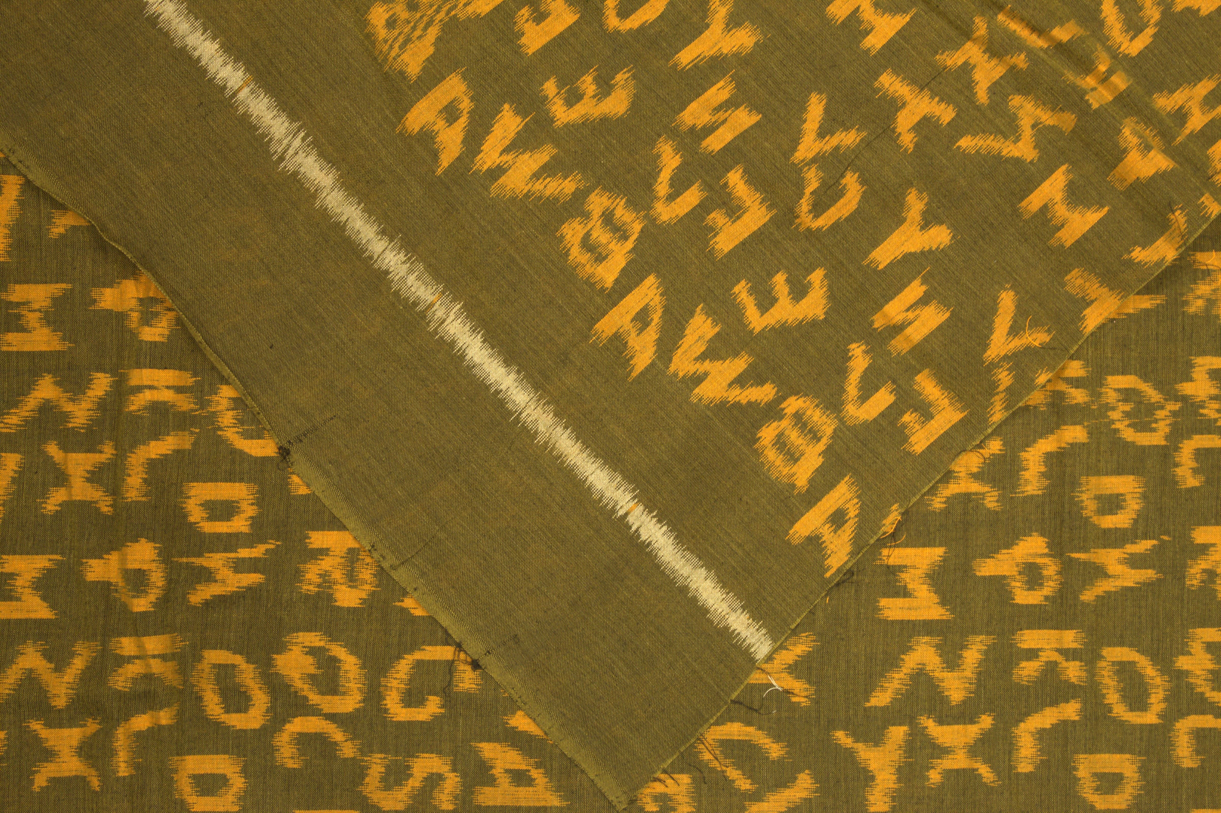 IndianVillèz Mehndi Green English Alphabet Sambalpuri Cotton Fabric - view 2