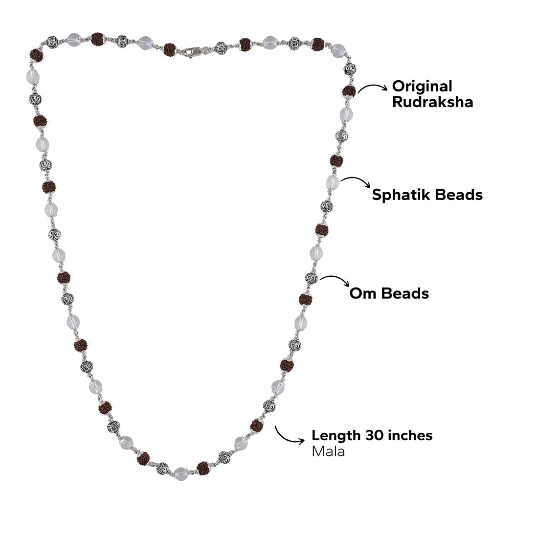 Prinjal Jewellers Rudraksha With Sphatik And Om Silver Beads Mala - view 6