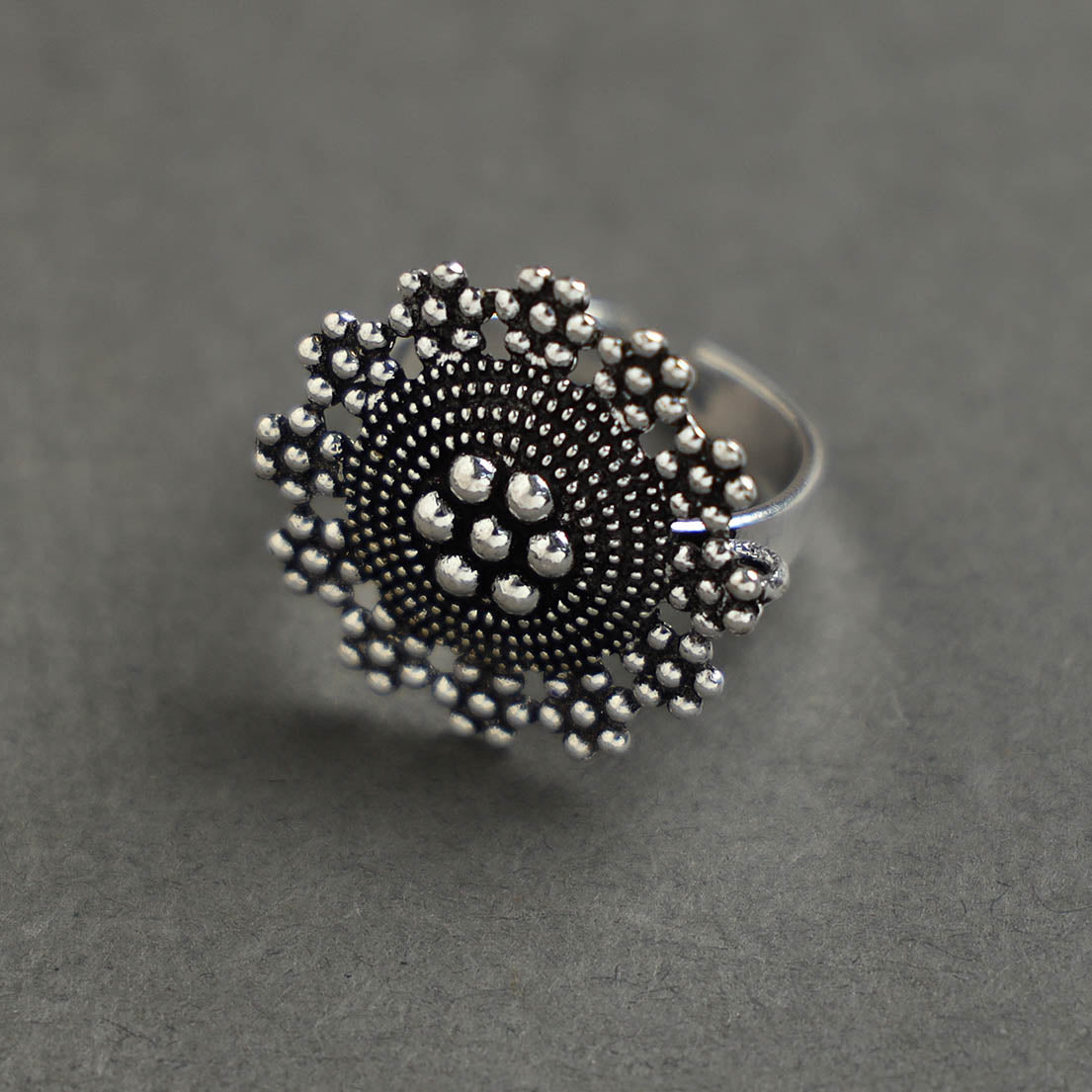 WHITE RIVER STORIES Antique Finish Oxidised White Metal Ring 21 - view 2