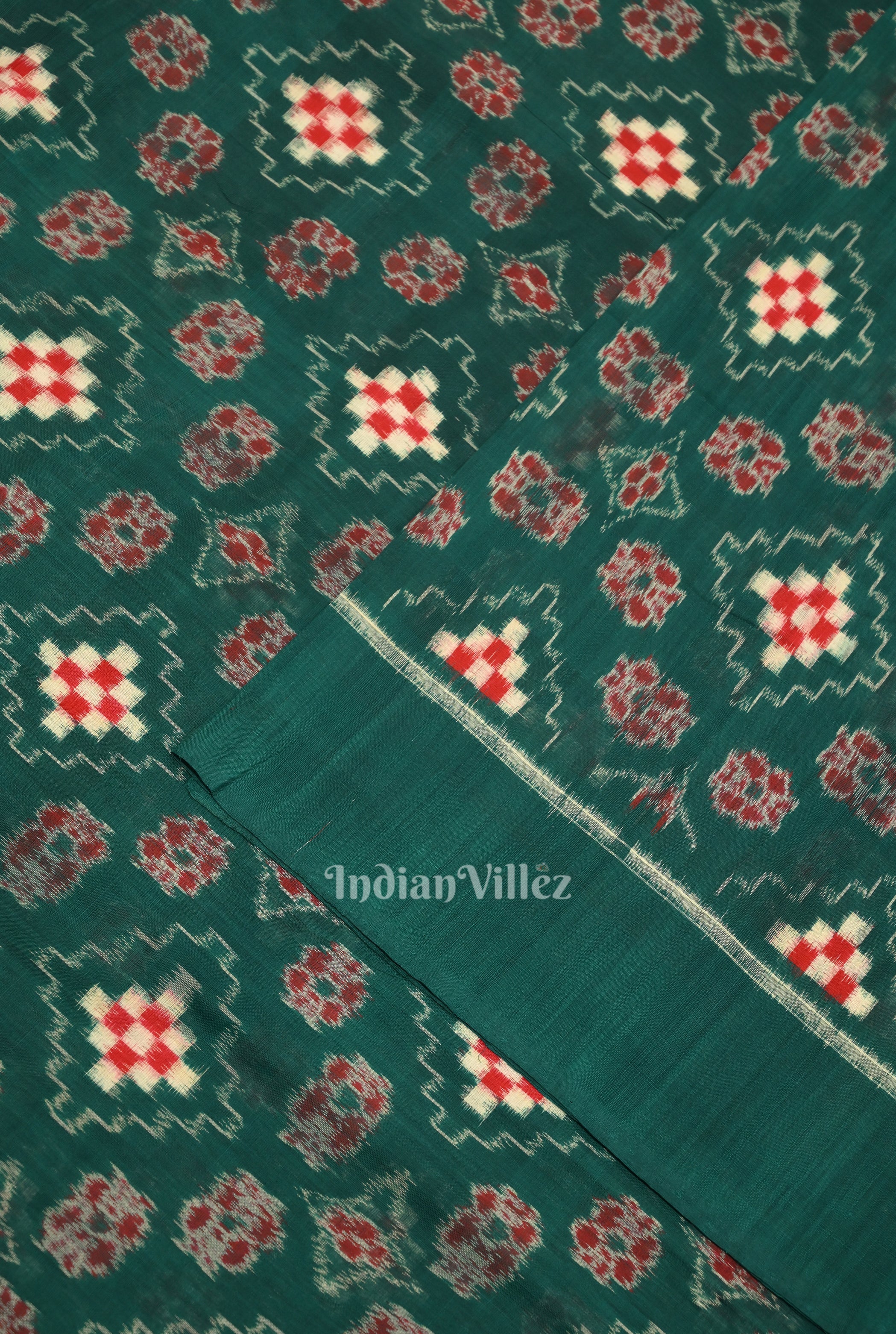 IndianVillèz Dark Green Pasapali Sambalpuri Ikat Cotton Fabric - view 2