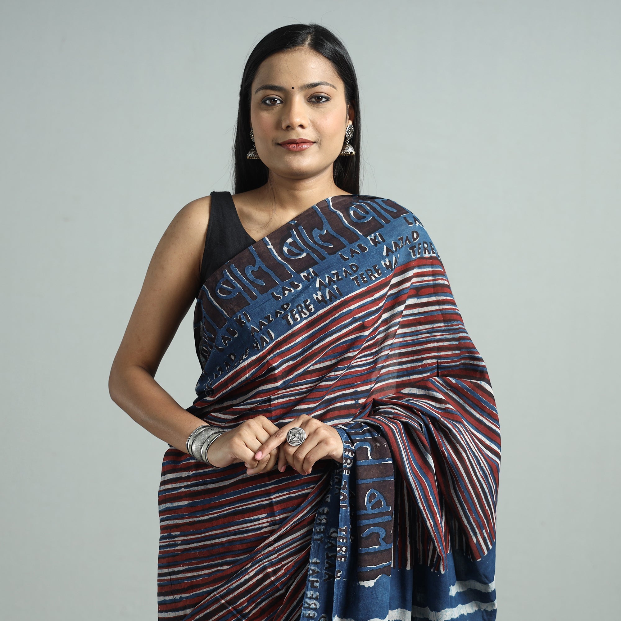 BINDAAS UNLIMITED Blue - Bindaas Art Block Printed Natural Dyed Cotton Saree 31 - view 3