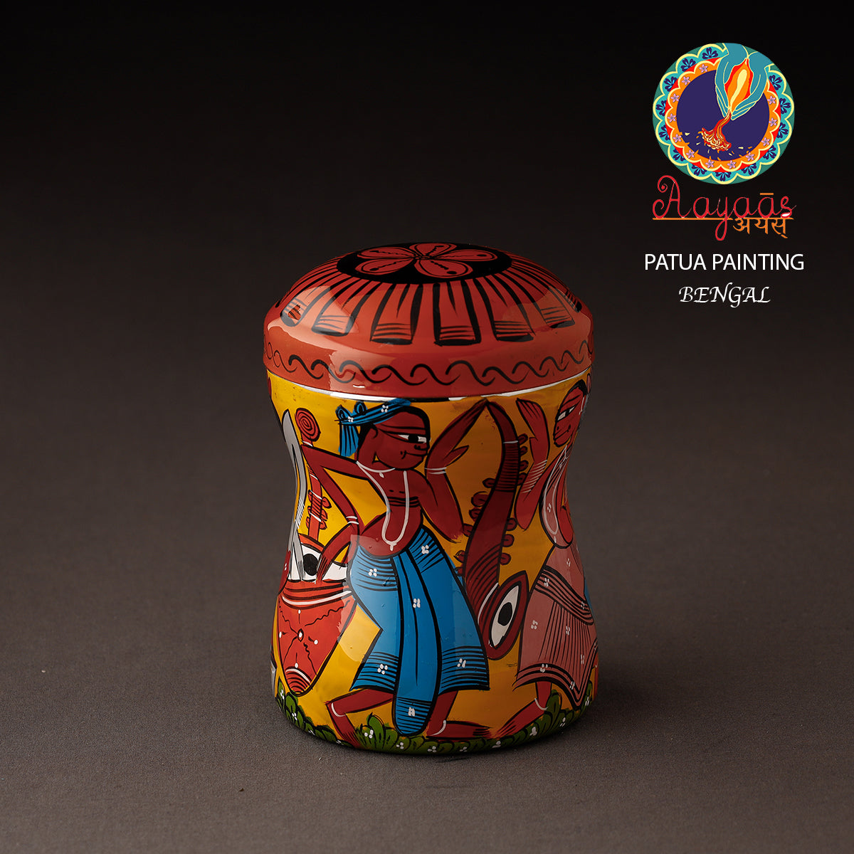 AAYAAS Bengal Patua Handpainted Stainless Steel Multi Utility Container