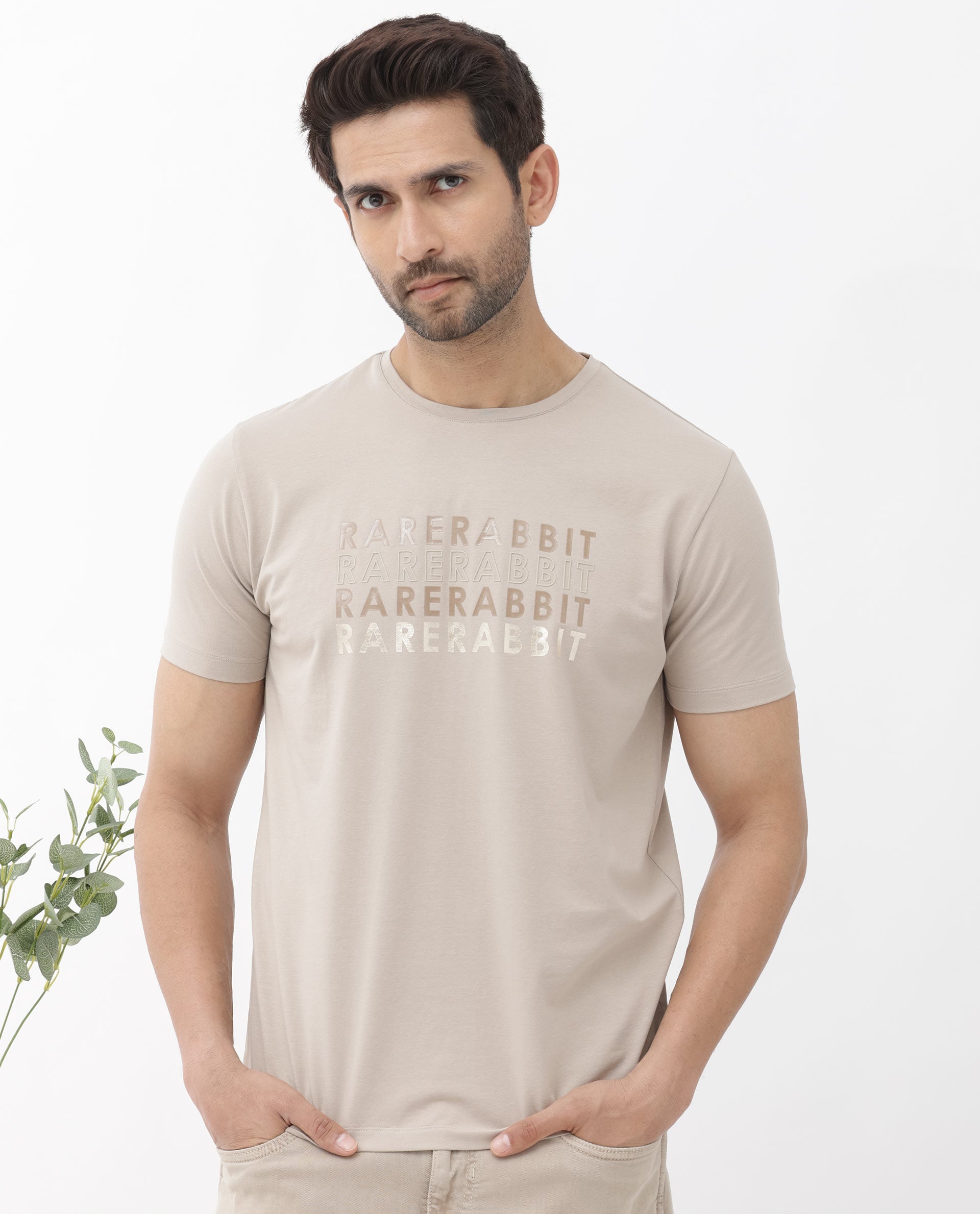 Rare Rabbit Men's Callum Beige Cotton Lycra Fabric Half Sleeves Graphic Statement Print T-Shirt - view 7