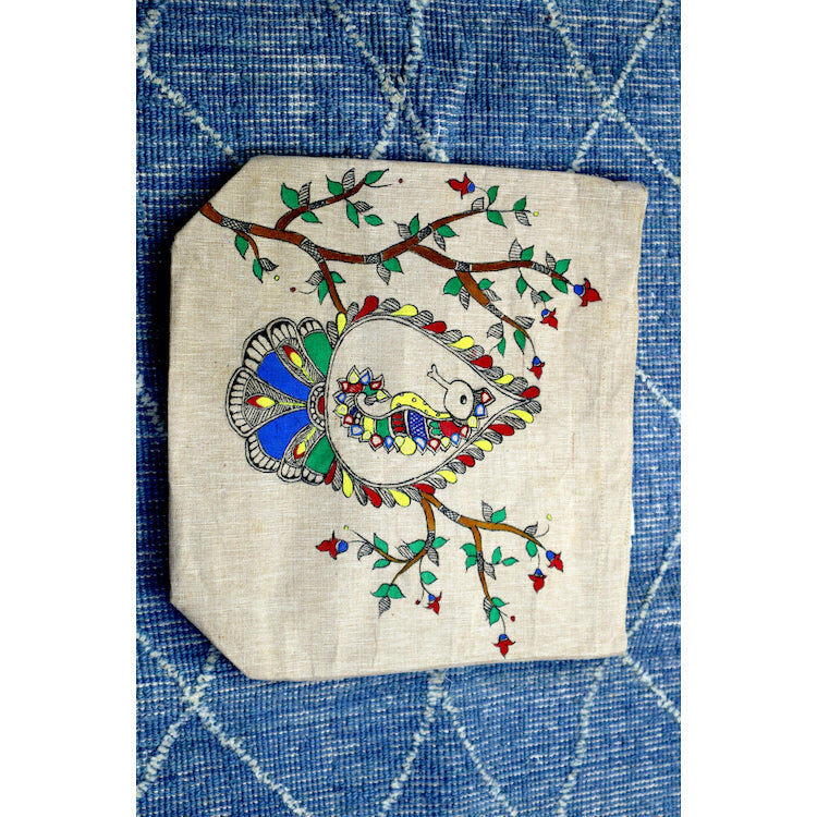 DIORAMA DESIGNS Beige - Heritage Hues Handpainted Cotton Jute Tote Bag