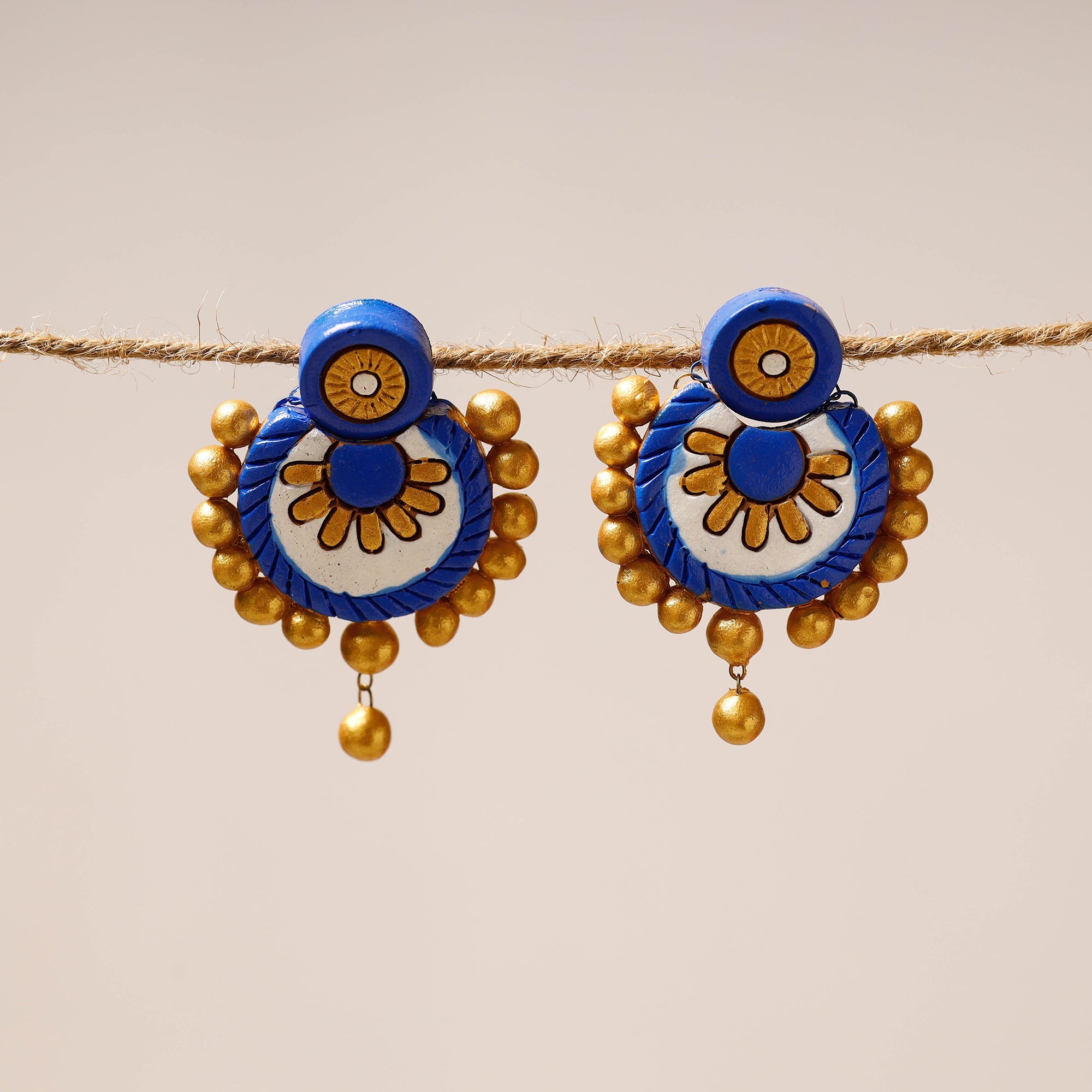 KHUSHBASH - HAPPY LOOM OF EAST Bishnupur Handpainted Terracotta Stud Earrings