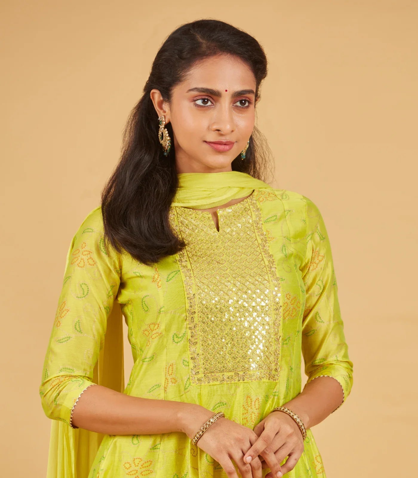 RmKV Yellow Green Kurta Set With Matching Dupatta - view 3