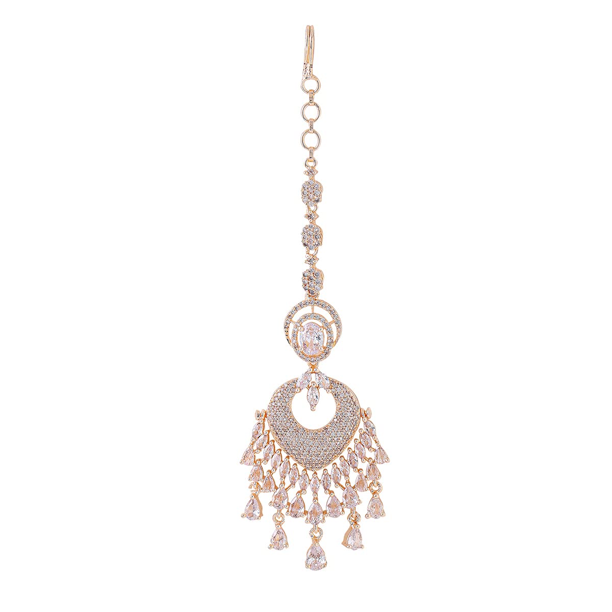 Yellow Chimes Mangtika for Women & Girls American Diamond Maang Tikka |Rose Gold Plated Chandbali Designed Maang Tikka for Women for Wedding | Birthda