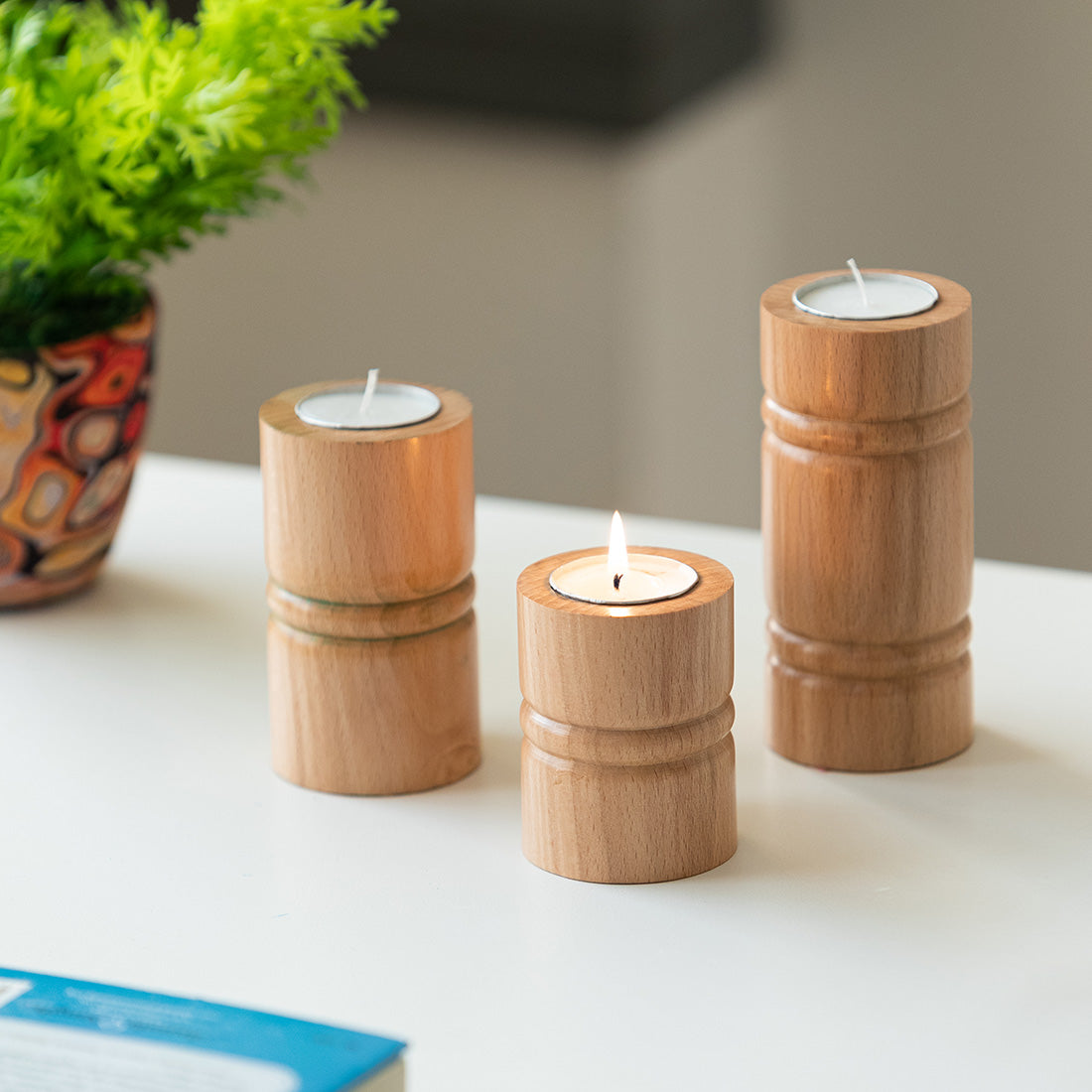 EXCLUSIVELANE 'Jugnu Stambh' Tea Light Holder (Set of 3)