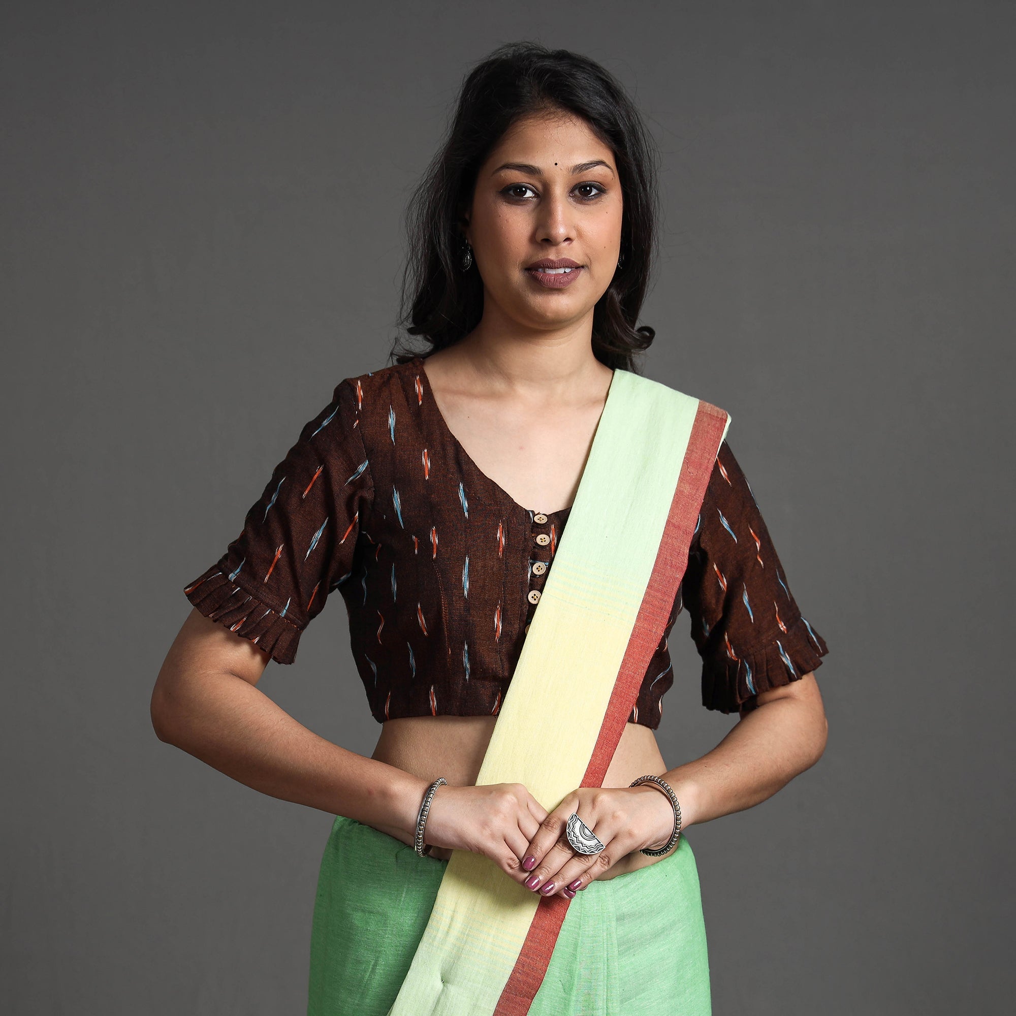 ITOKRI CASUALS Brown - Pochampally Ikat Cotton Stitched Blouse