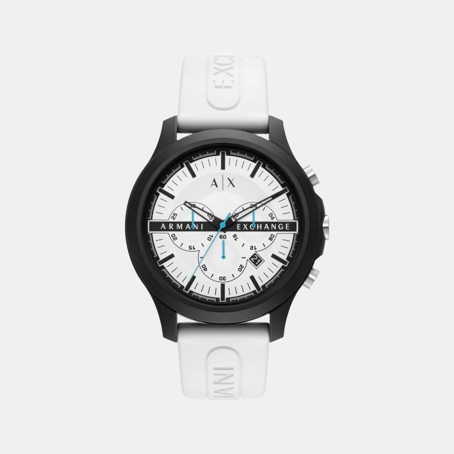 Armani Exchange Hampton Men Quartz White Dial Chronograph Silicone Watch AX2435