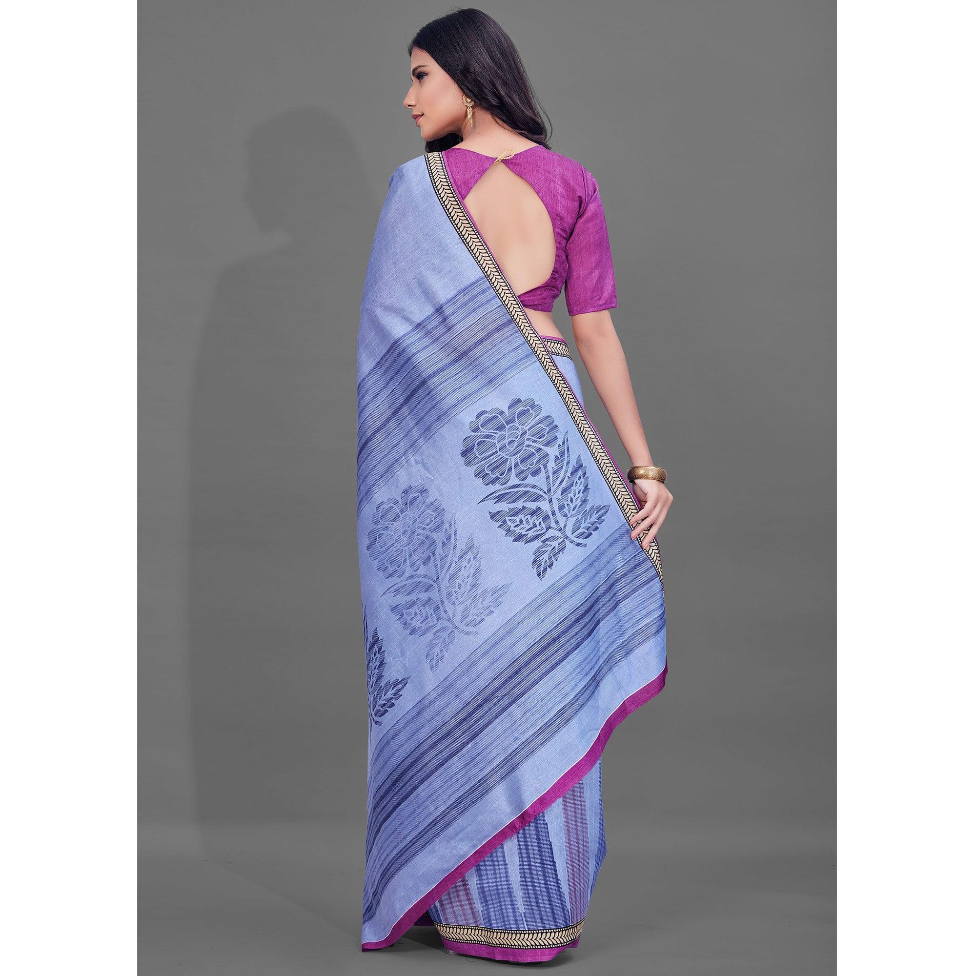 Peachmode Lavender Casual Wear Printed Bhagalpuri Silk Saree - view 4