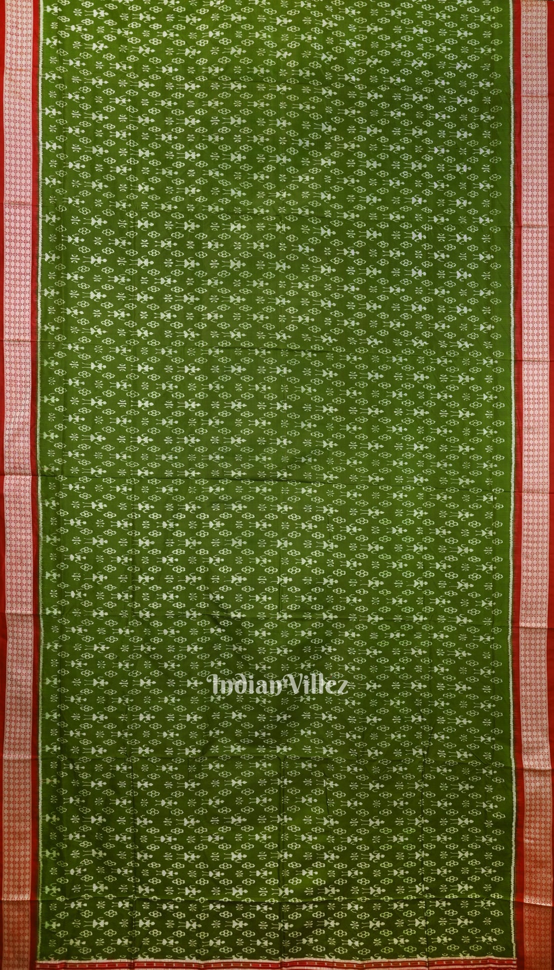 IndianVillèz Dark Green With Red Anchal Tribal Theme Sambalpuri Silk Saree - view 4