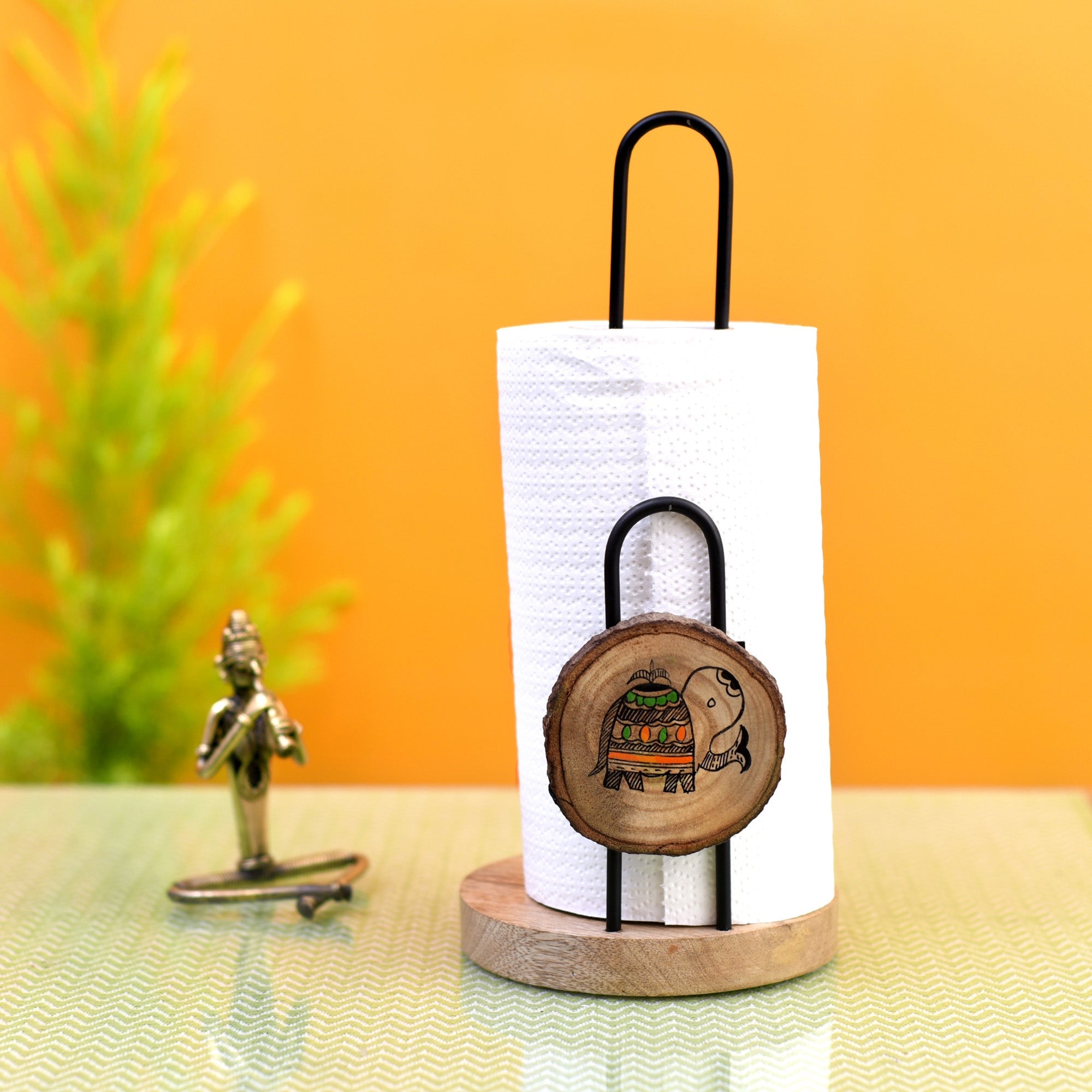 ART CREATIONS BY SUMAN SONTHALIA Brown - Mango Wood Handcrafted Tissue Roll Holder with Madhubani Art