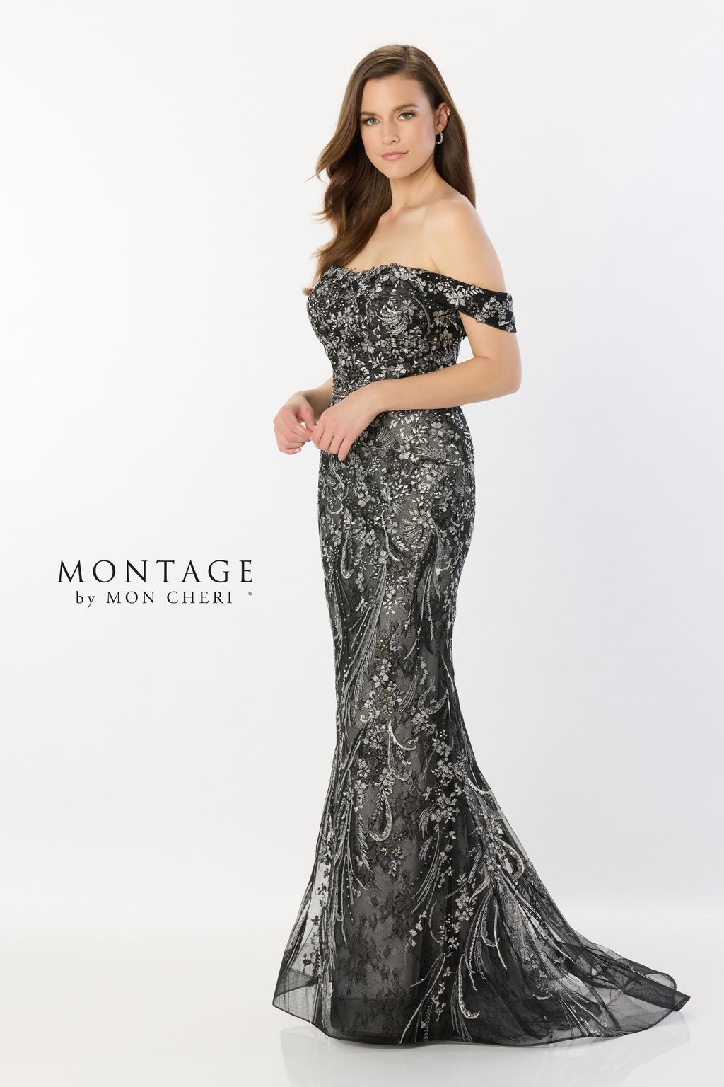 Montage M2230 Long Lace Mermaid Beaded Belt Formal Dress