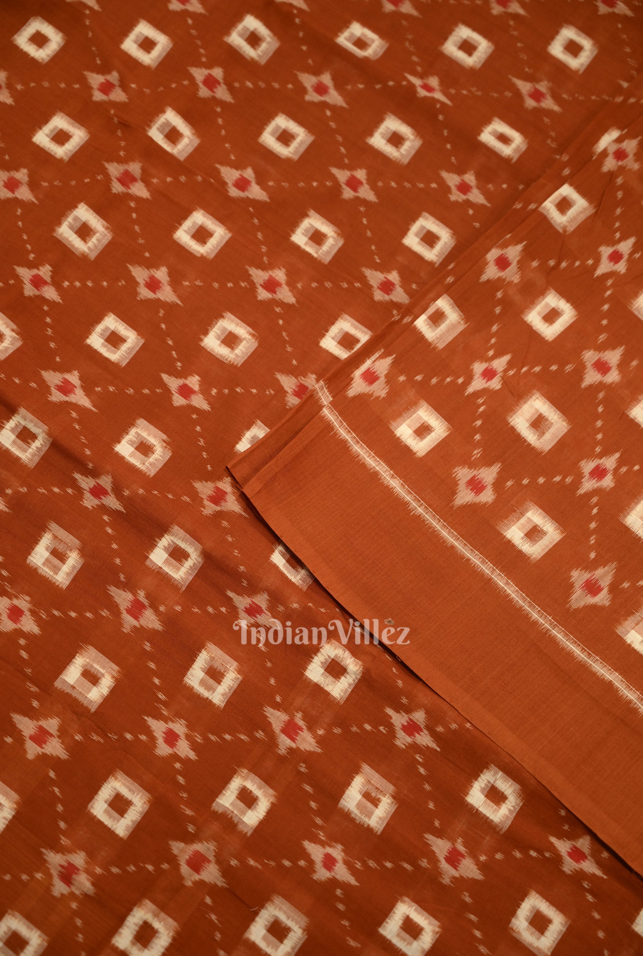 IndianVillèz Brown Pasapali Sambalpuri Ikat Cotton Fabric - view 2