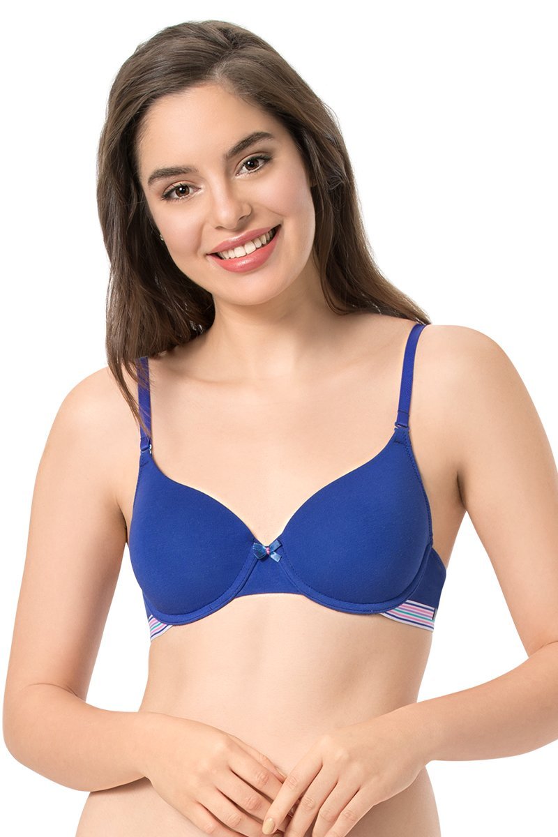 every de Padded Wired Sassy Stripes T-Shirt Bra - Royal Blue - view 2