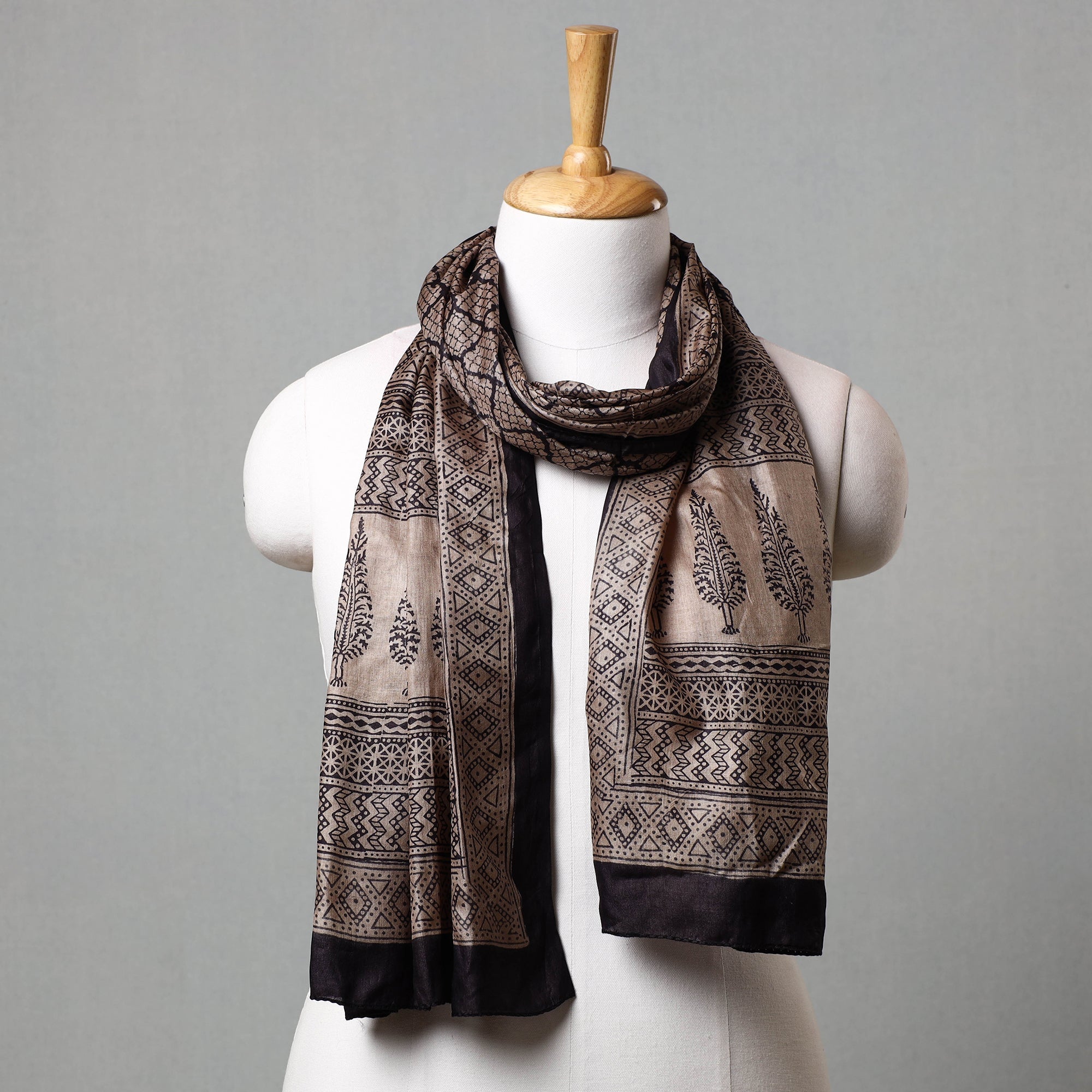 BAGH PRINTS BY MOHAMMED BILAL KHATRI Black - Bagh Hand Block Printed Tussar Silk Stole