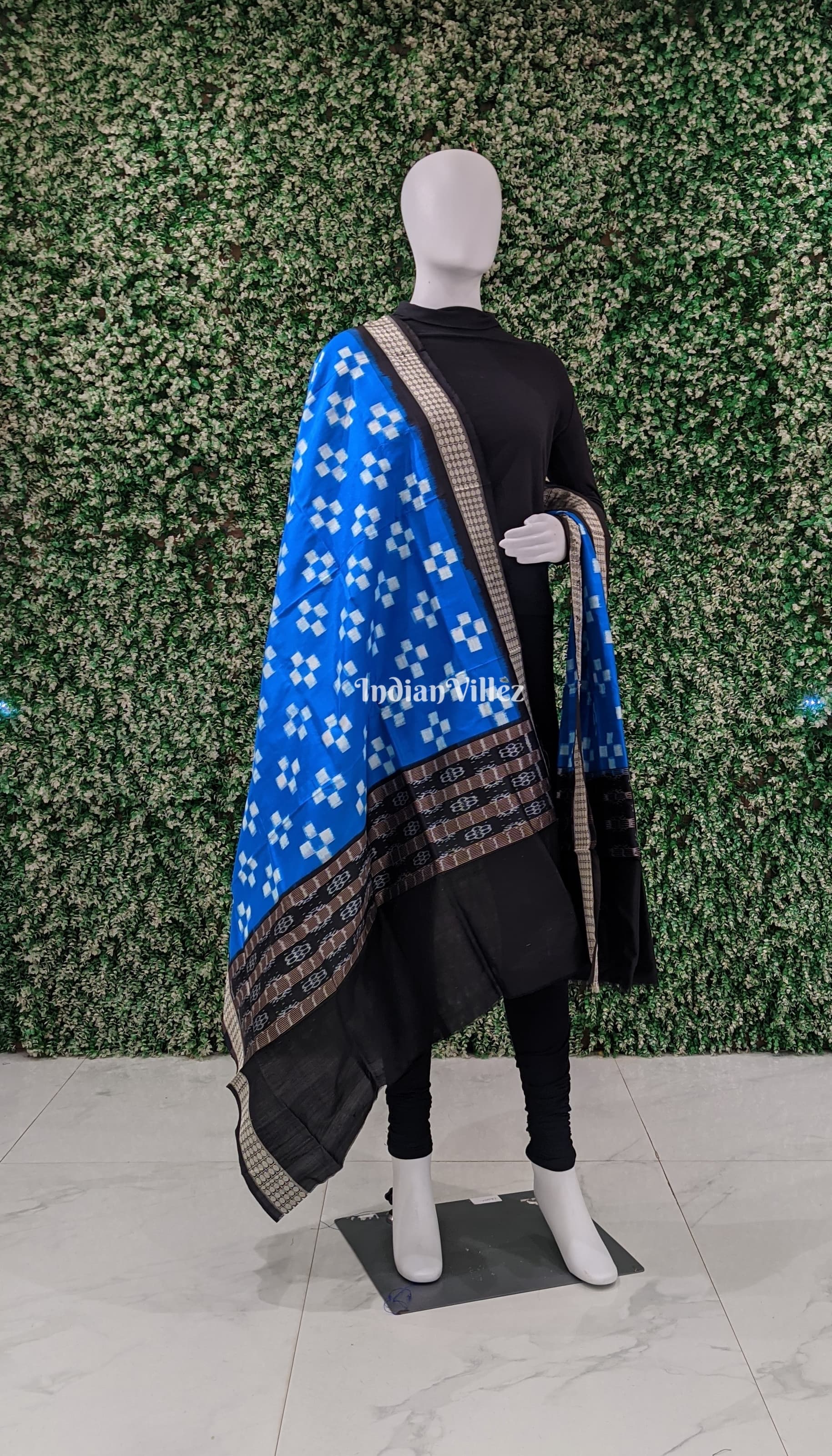 IndianVillèz Copper Sulphate Blue Pasapali Pure Sambalpuri Silk Dupatta