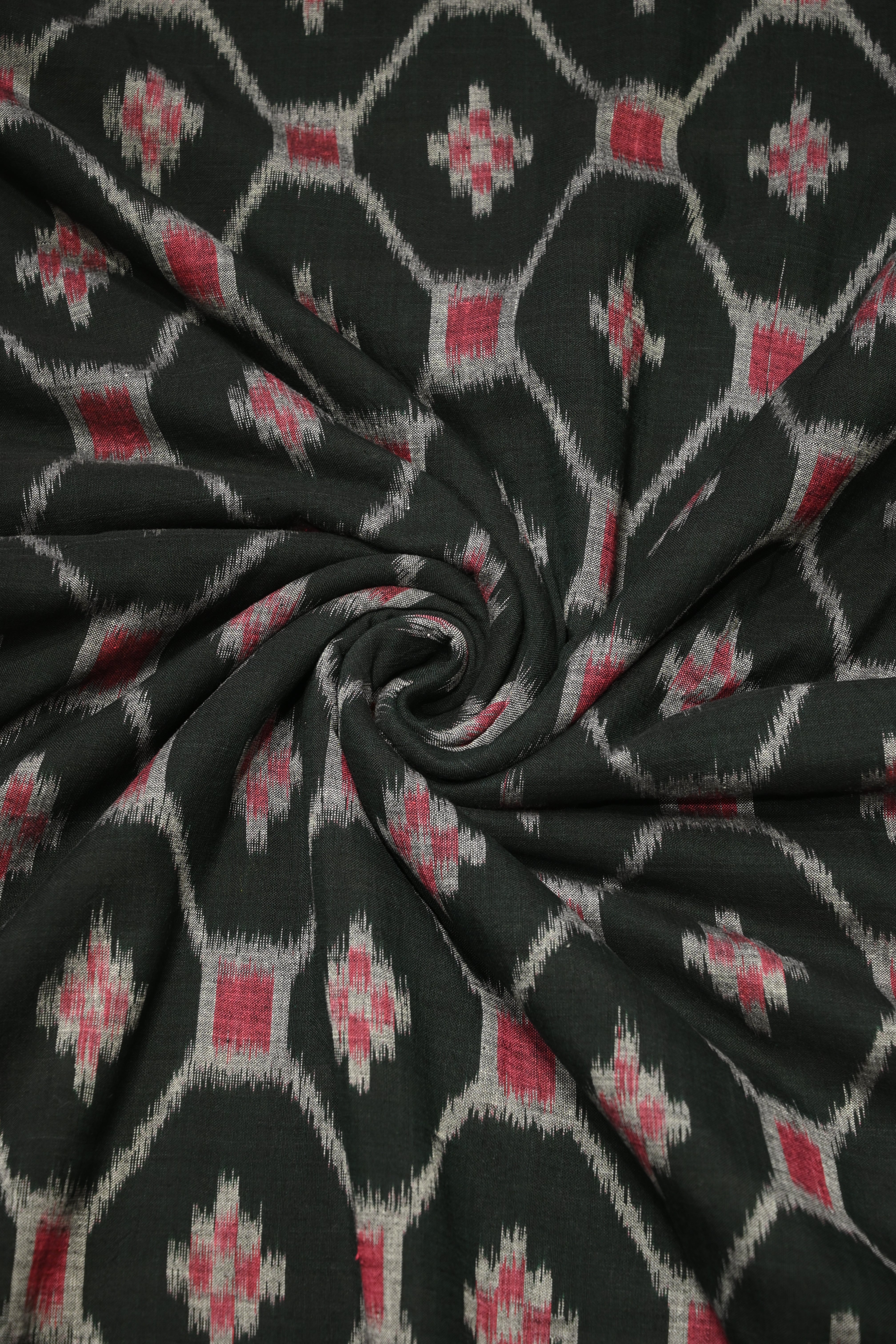 IndianVillèz Green with Multicolour Sambalpuri Pasapali Cotton Fabric