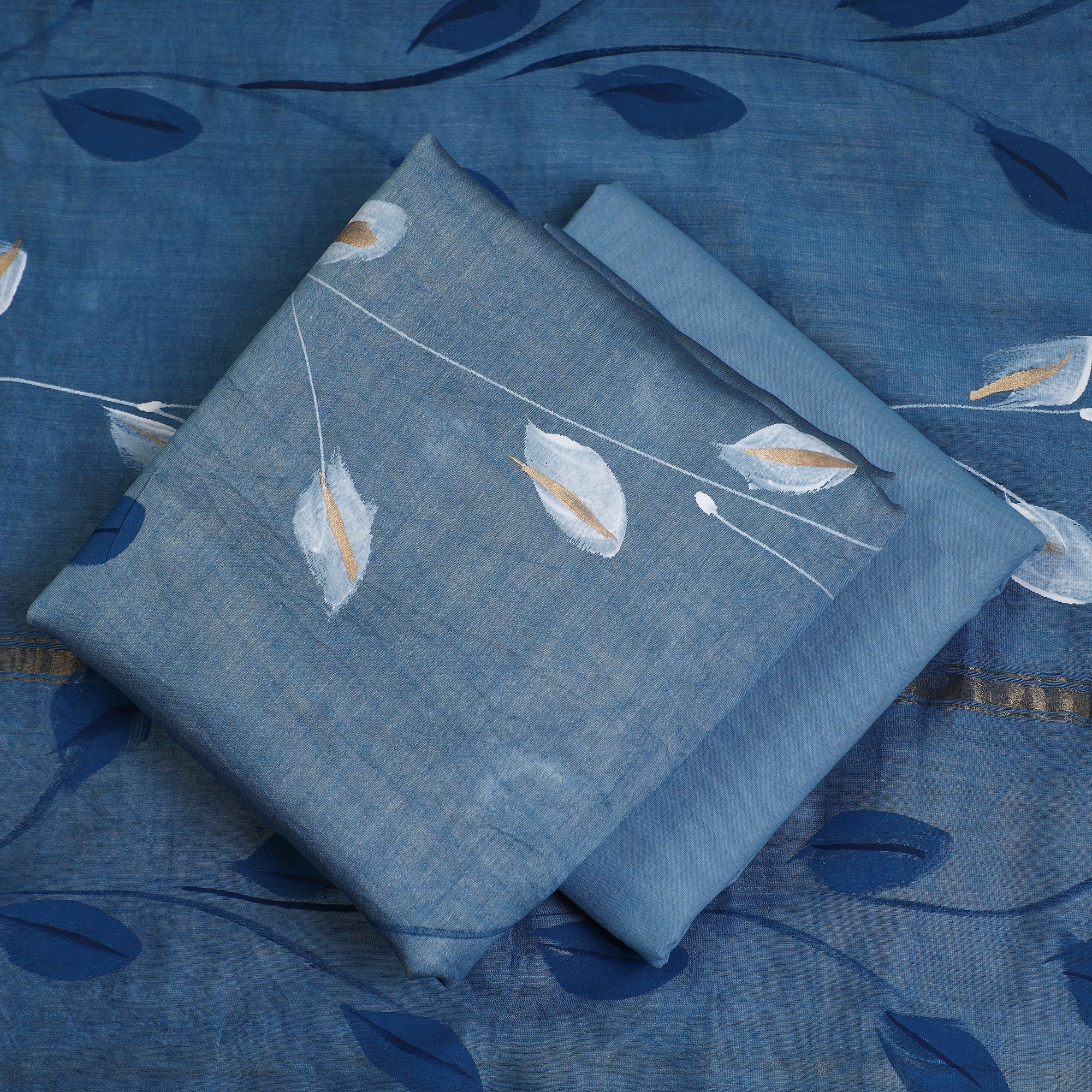 KUSUMLATA Blue - 3pc Hand Painted Chanderi Silk Suit Material Set 05 - view 2
