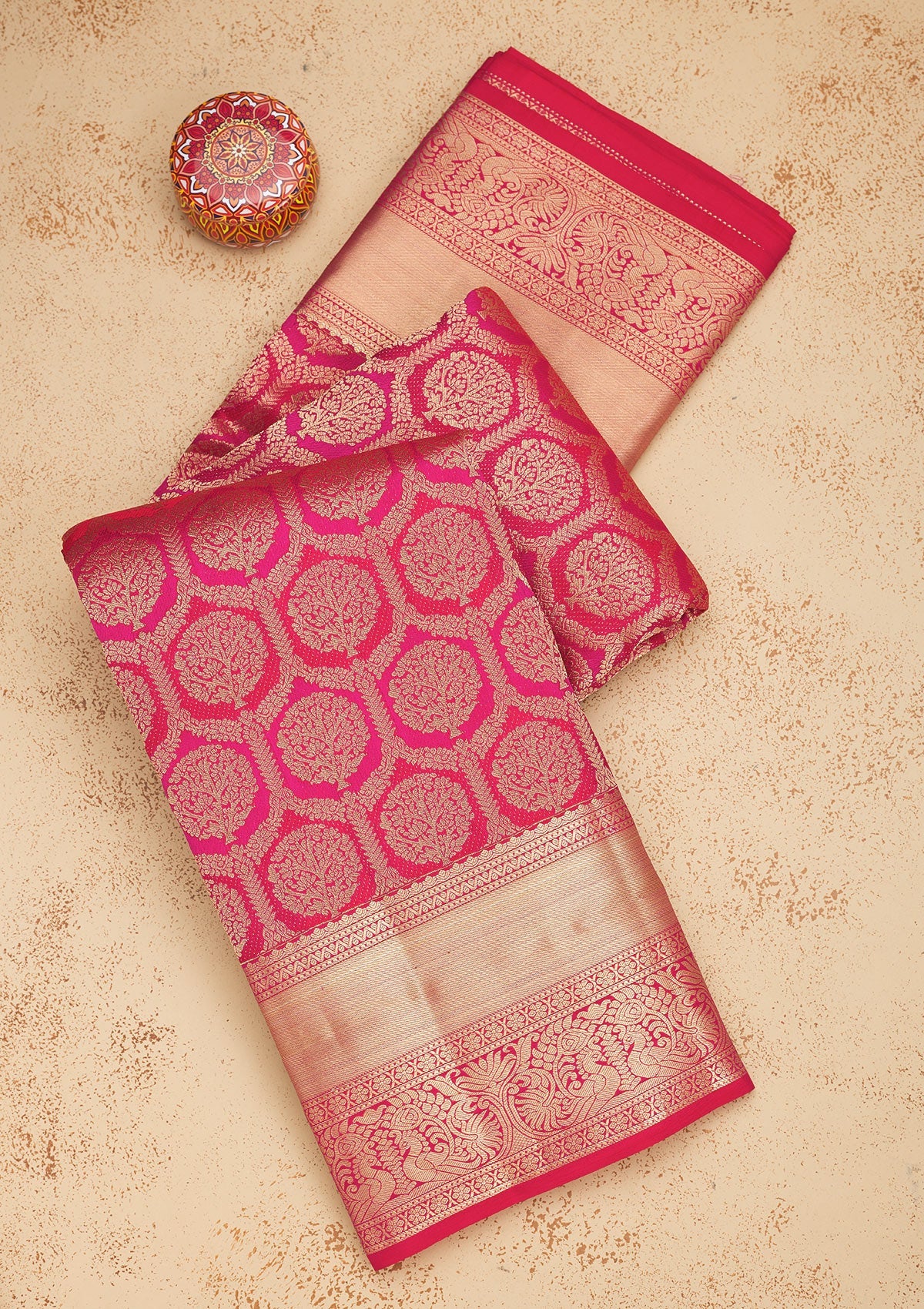 Koskii Magenta Pink Zariwork Pure Silk Saree – Women's