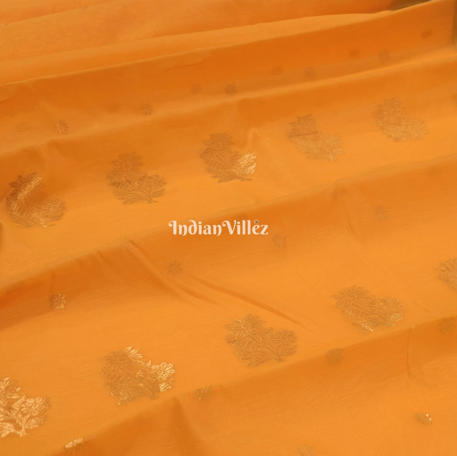 IndianVillèz Orange Pure Chanderi Silk Saree – Women's - view 2